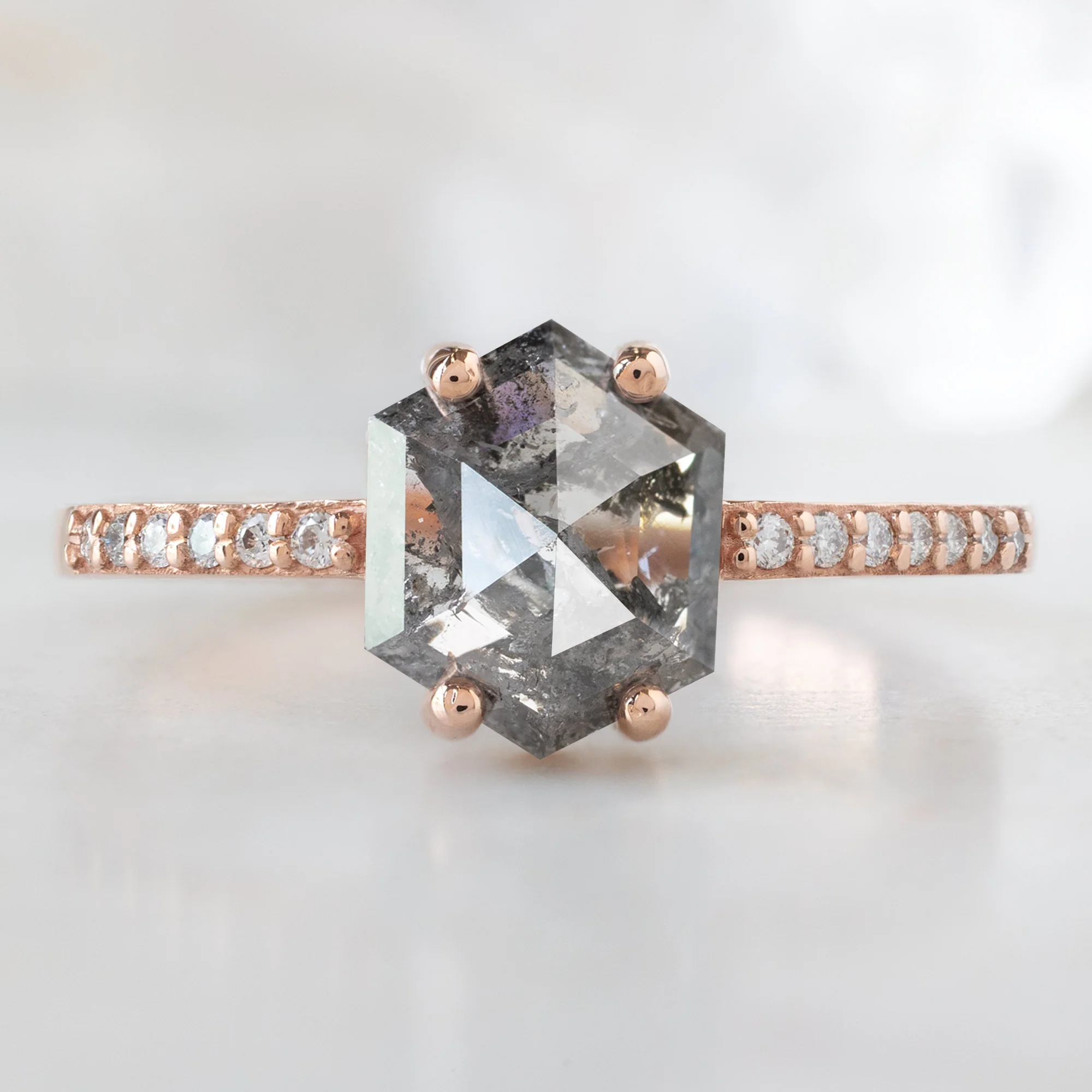 The Willow Ring | 1.35ct Hexagon Salt and Pepper Diamond in 14K Rose Gold