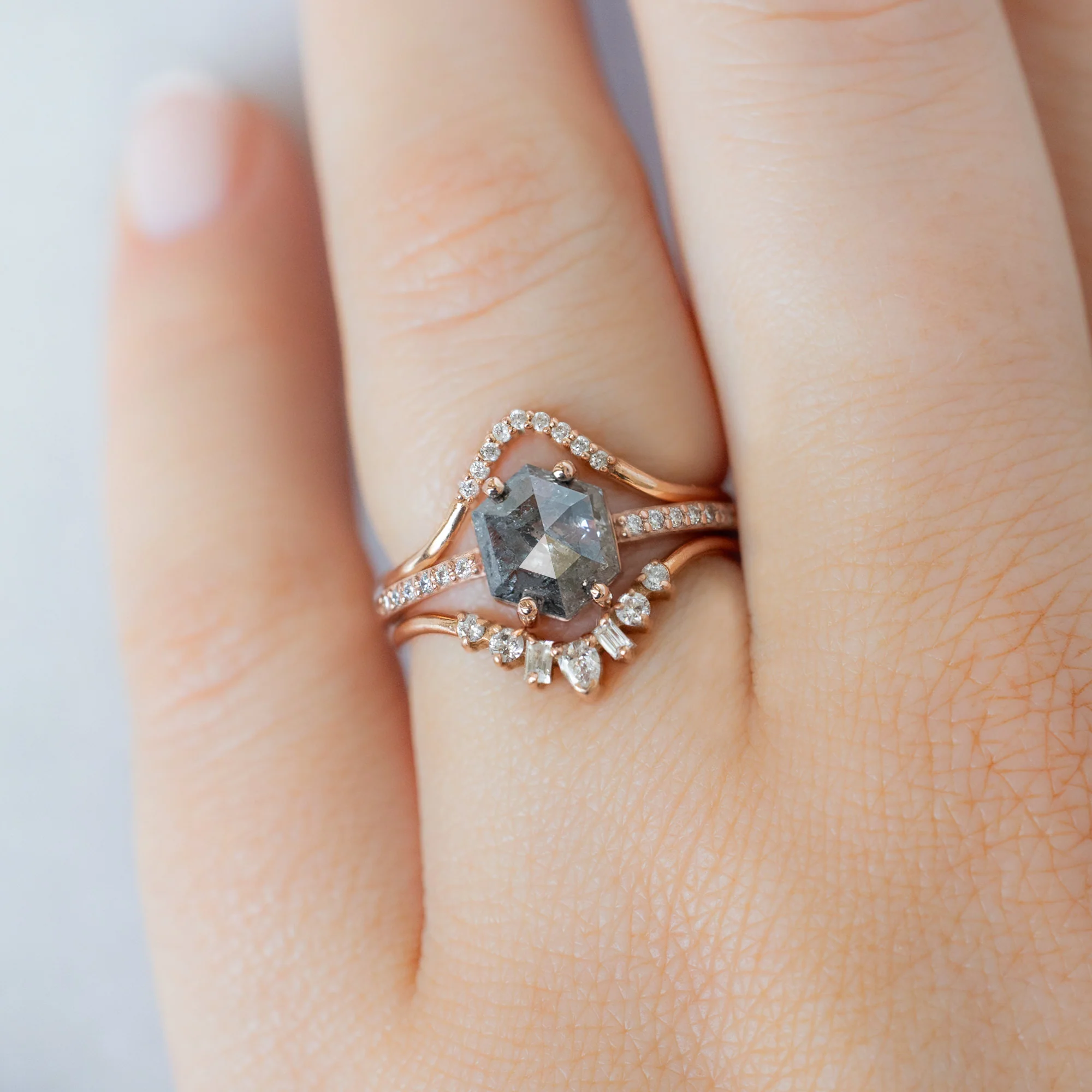 The Willow Ring | 1.35ct Hexagon Salt and Pepper Diamond in 14K Rose Gold - Image 2