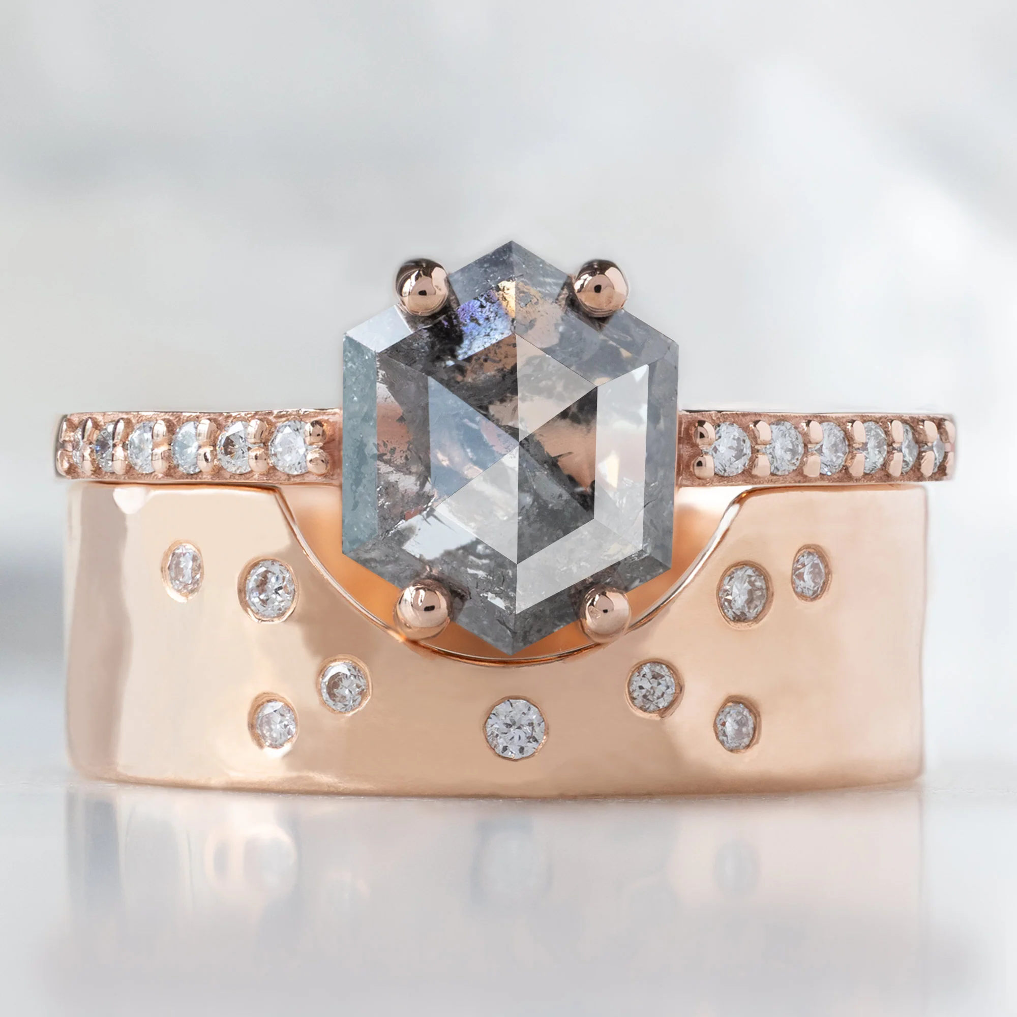 The Willow Ring | 1.35ct Hexagon Salt and Pepper Diamond in 14K Rose Gold - Image 4