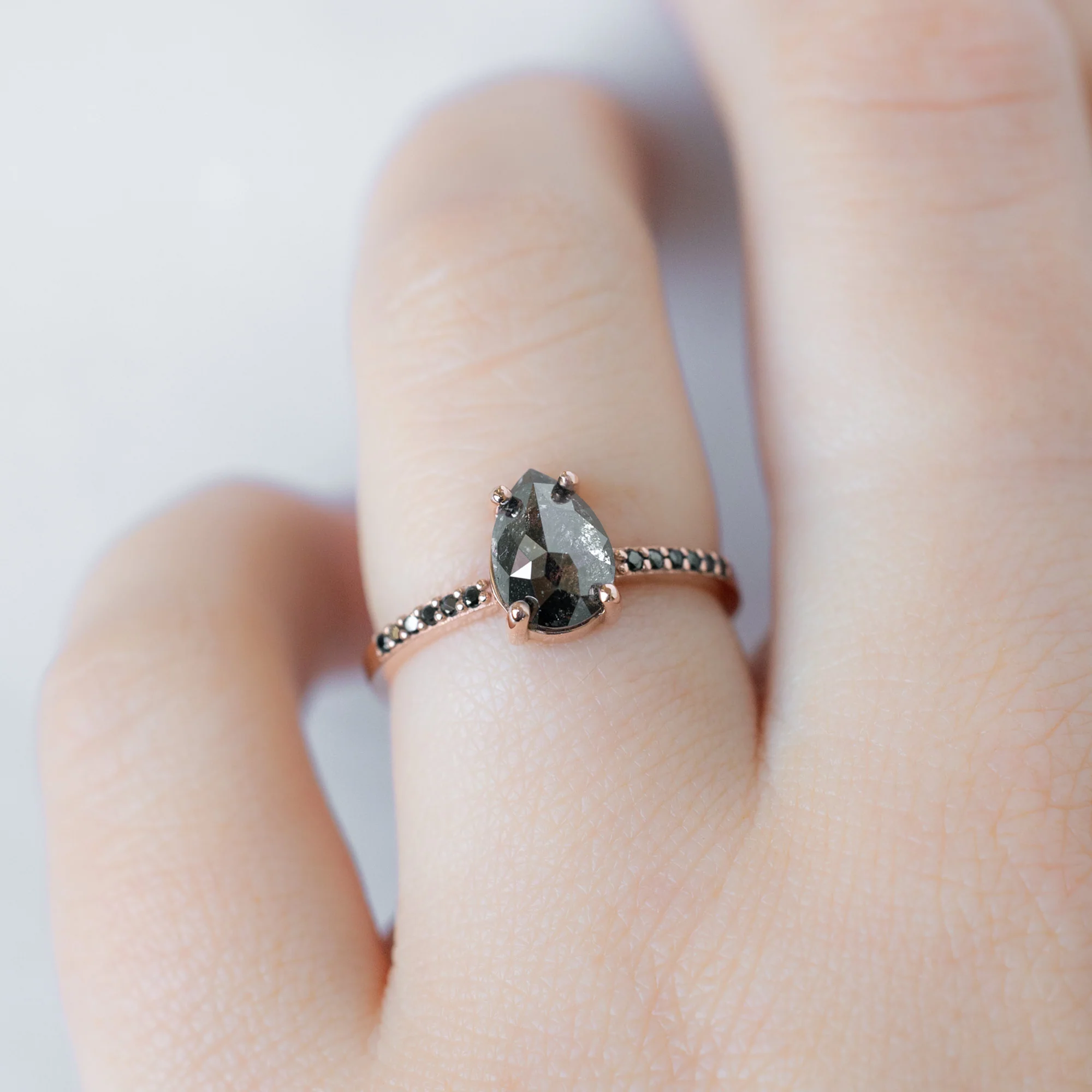 The Willow Ring | 1.35ct Pear Black Diamond in 14K Rose Gold - Image 2