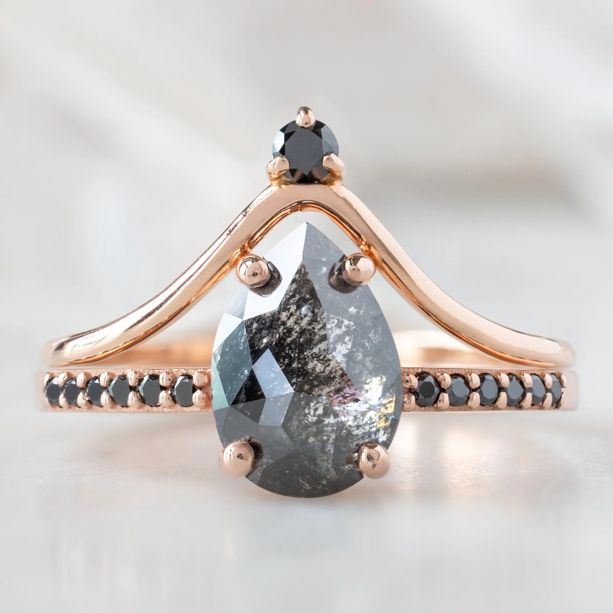 The Willow Ring | 1.35ct Pear Black Diamond in 14K Rose Gold - Image 3