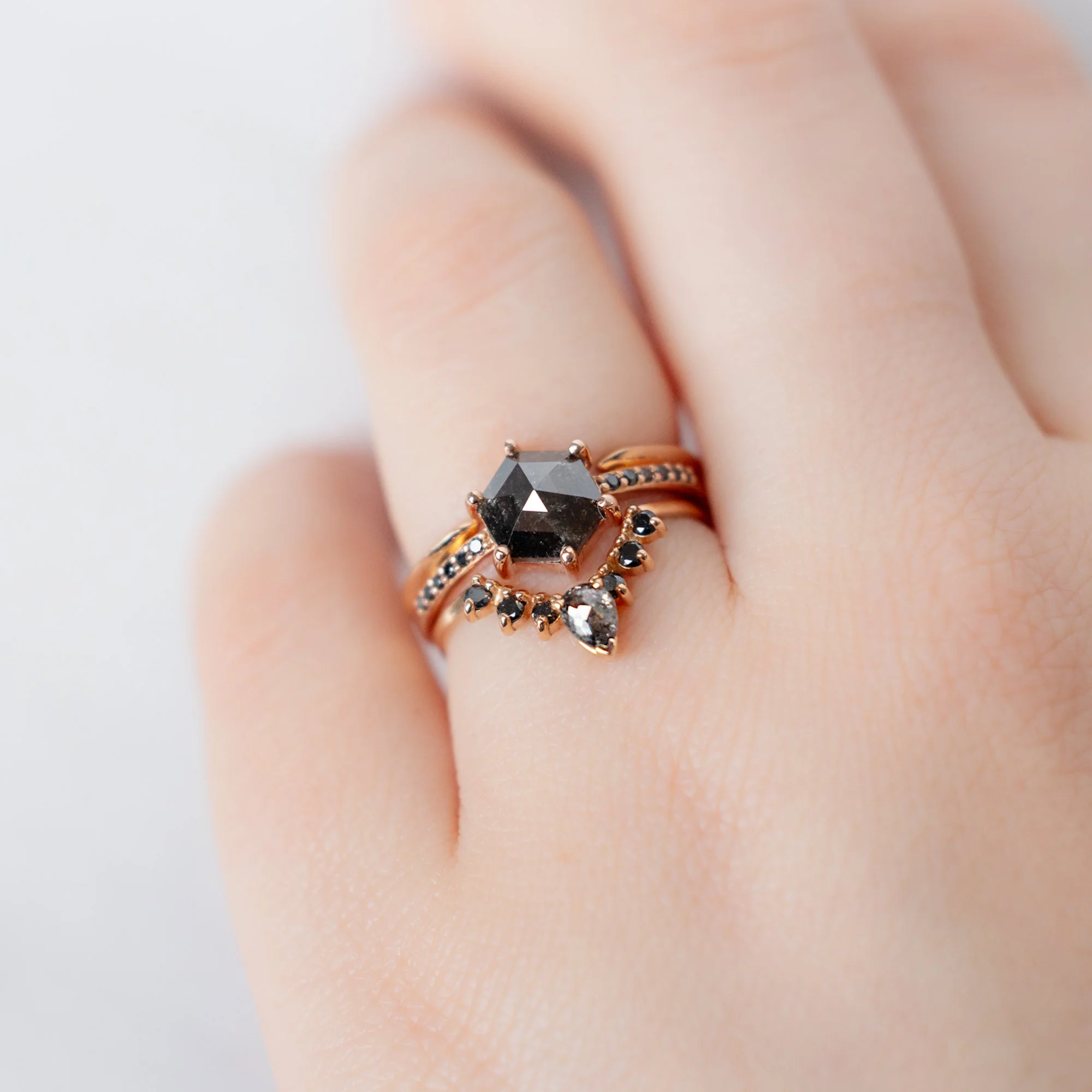 The Willow Ring | 1.37ct Hexagonal Black Diamond in 14K Rose Gold - Image 2