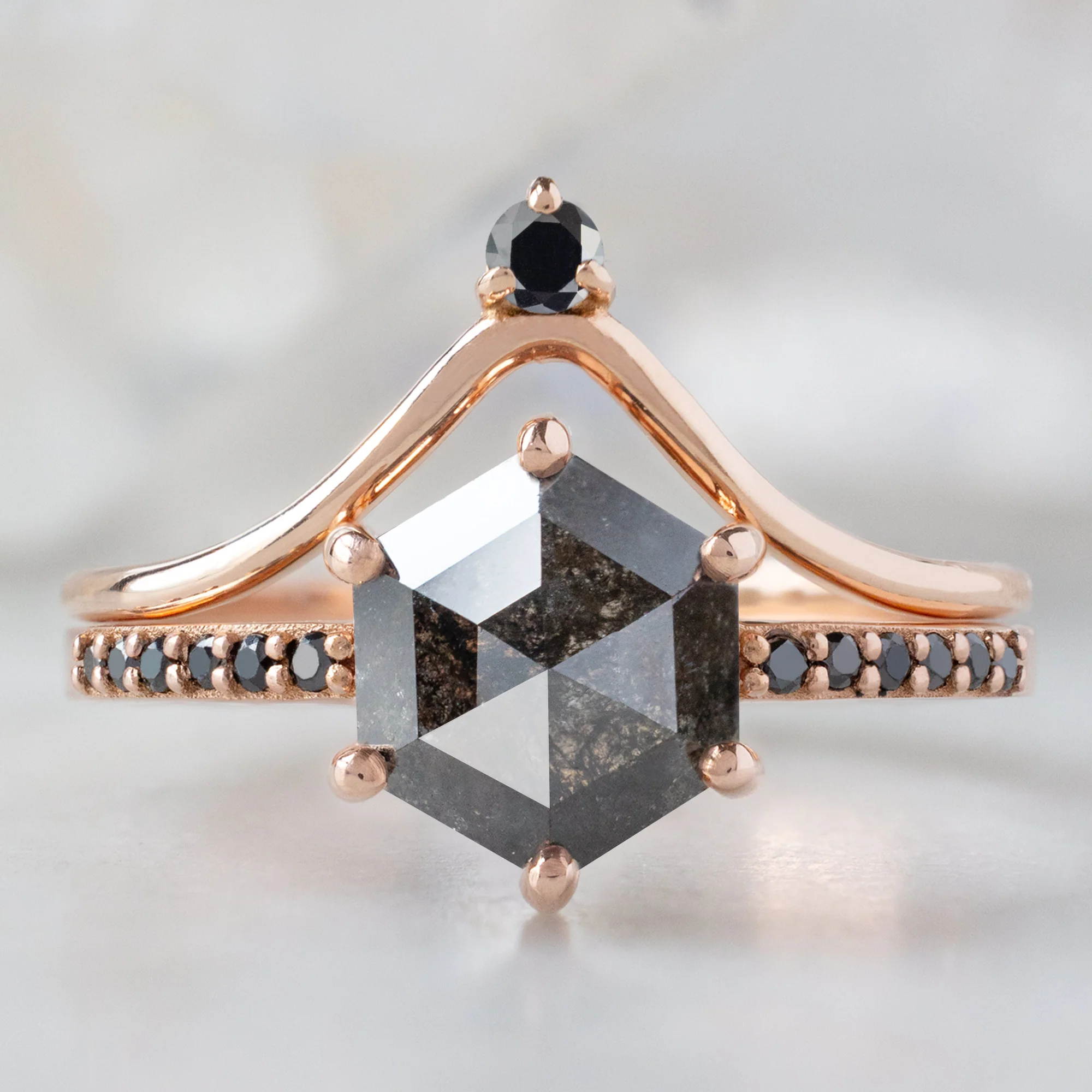 The Willow Ring | 1.37ct Hexagonal Black Diamond in 14K Rose Gold - Image 3