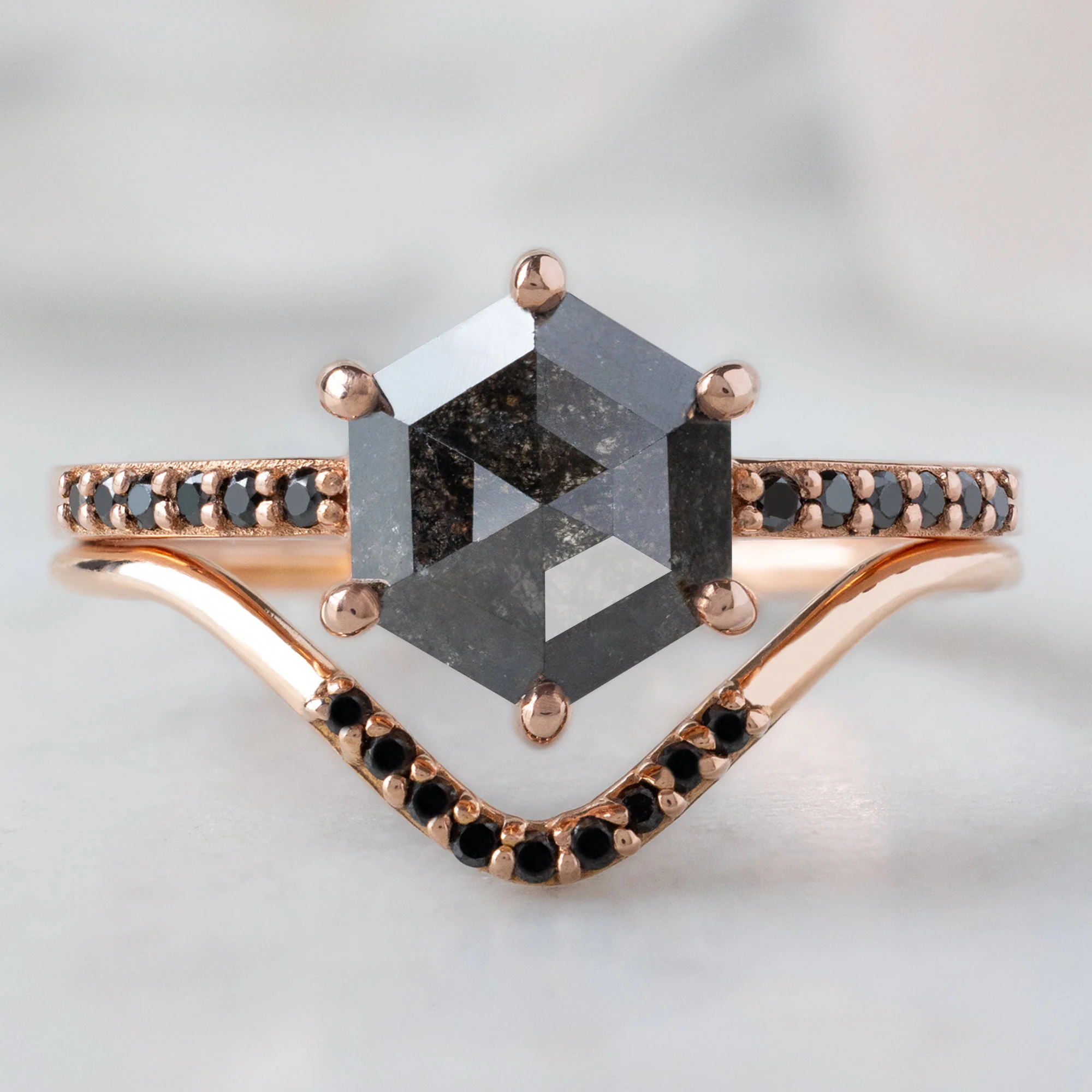 The Willow Ring | 1.37ct Hexagonal Black Diamond in 14K Rose Gold - Image 4