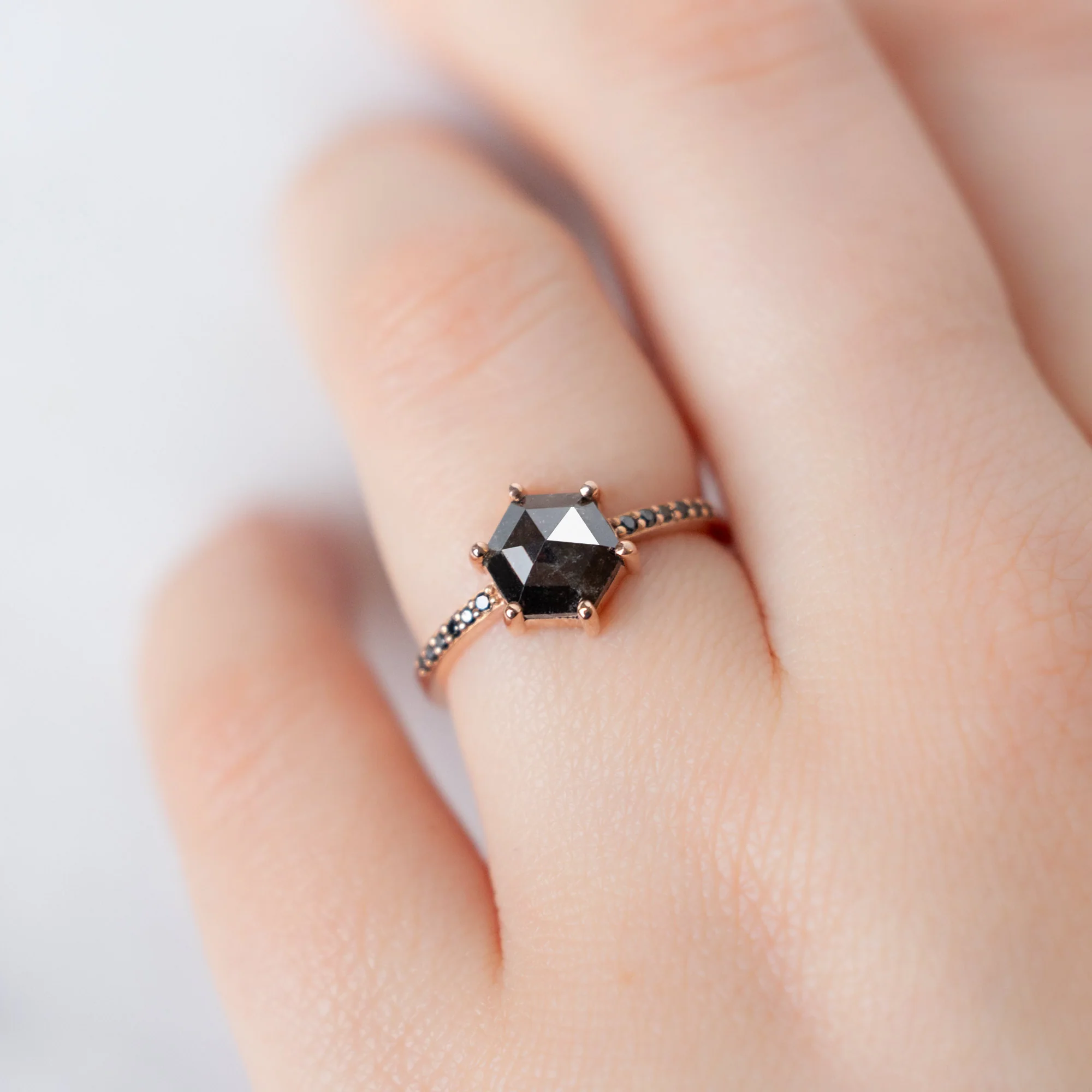 The Willow Ring | 1.37ct Hexagonal Black Diamond in 14K Rose Gold - Image 5