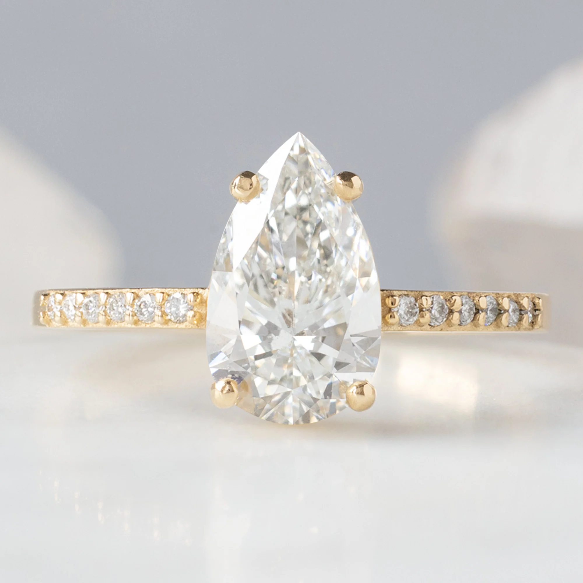 The Willow Ring | 1.38ct Pear Lab Grown White Diamond in 14K Yellow Gold