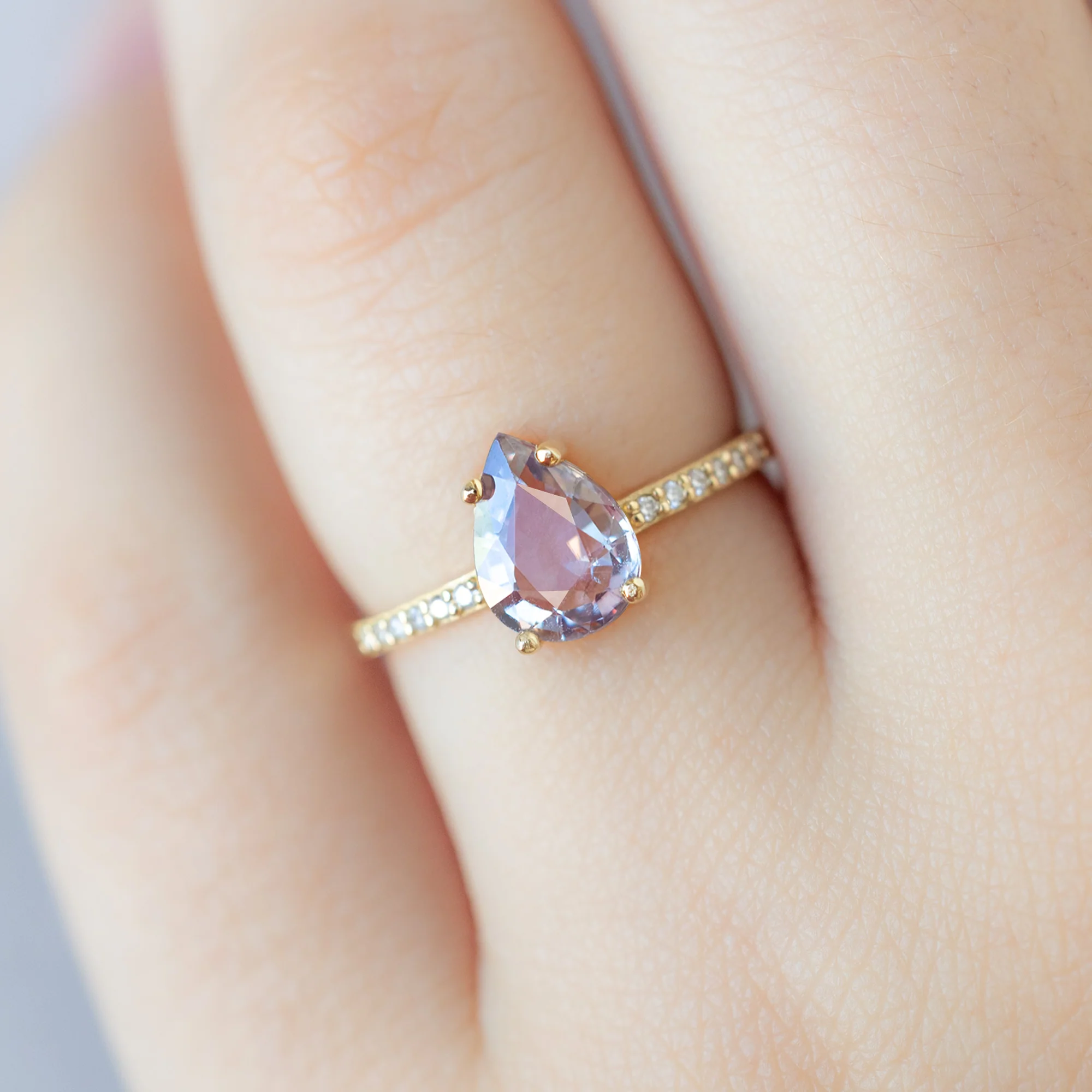 The Willow Ring | 1.38ct Pear Violet Sapphire in 14K Yellow Gold - Image 4