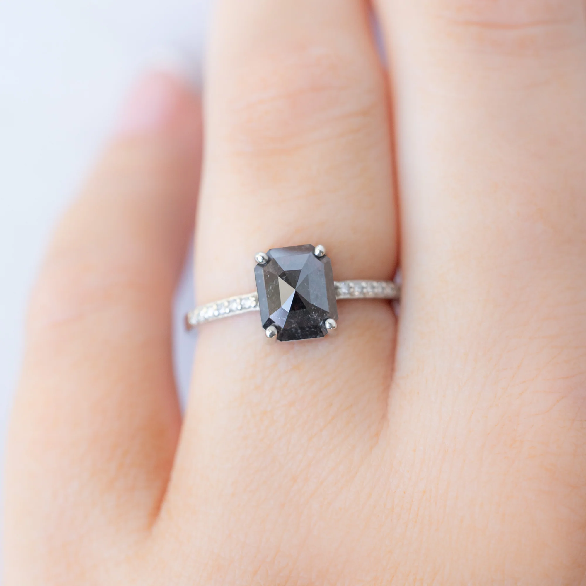 The Willow Ring | 1.53ct Emerald Cut Black Diamond in 14K White Gold - Image 4