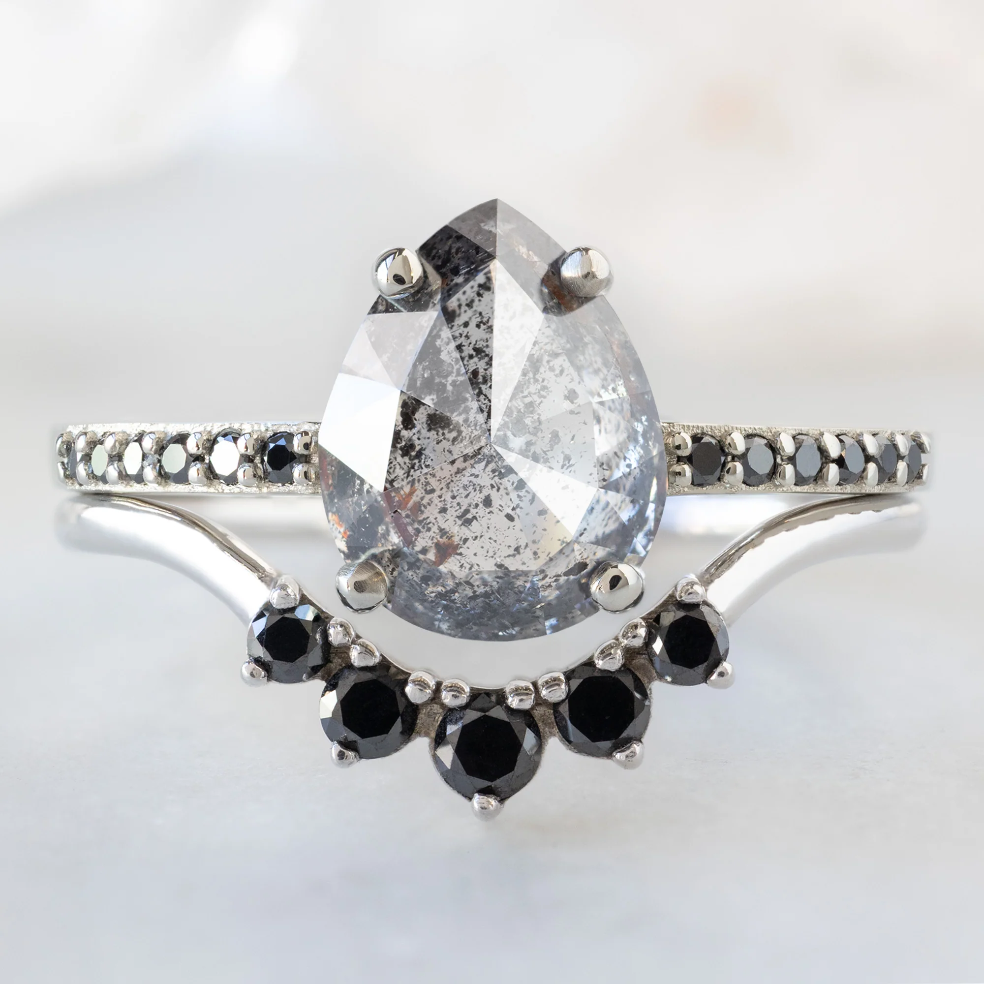 The Willow Ring | 1.56ct Pear Salt and Pepper Diamond in 14K White Gold - Image 3