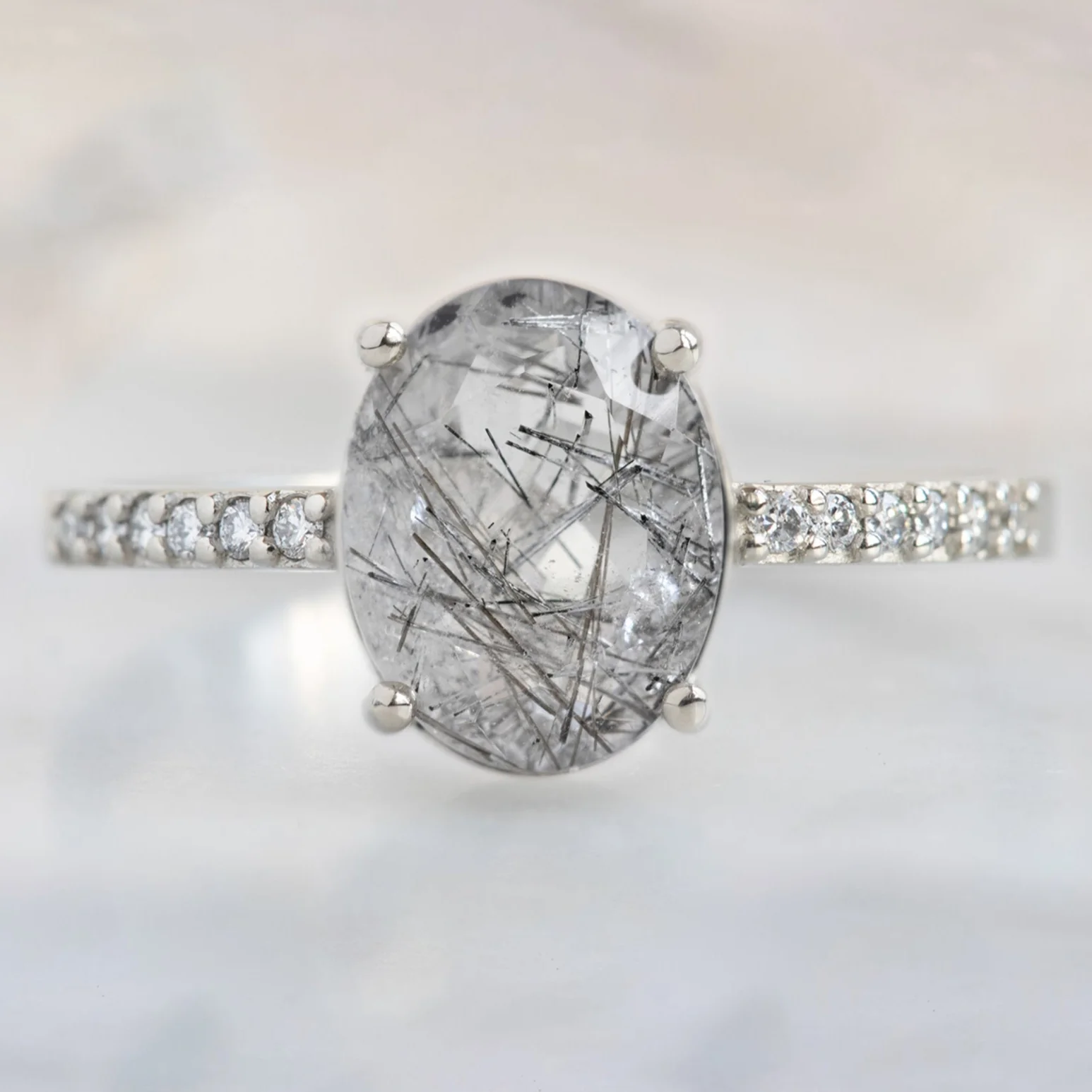 The Willow Ring | 1.58ct Oval Tourmaline in Quartz in 14K White Gold