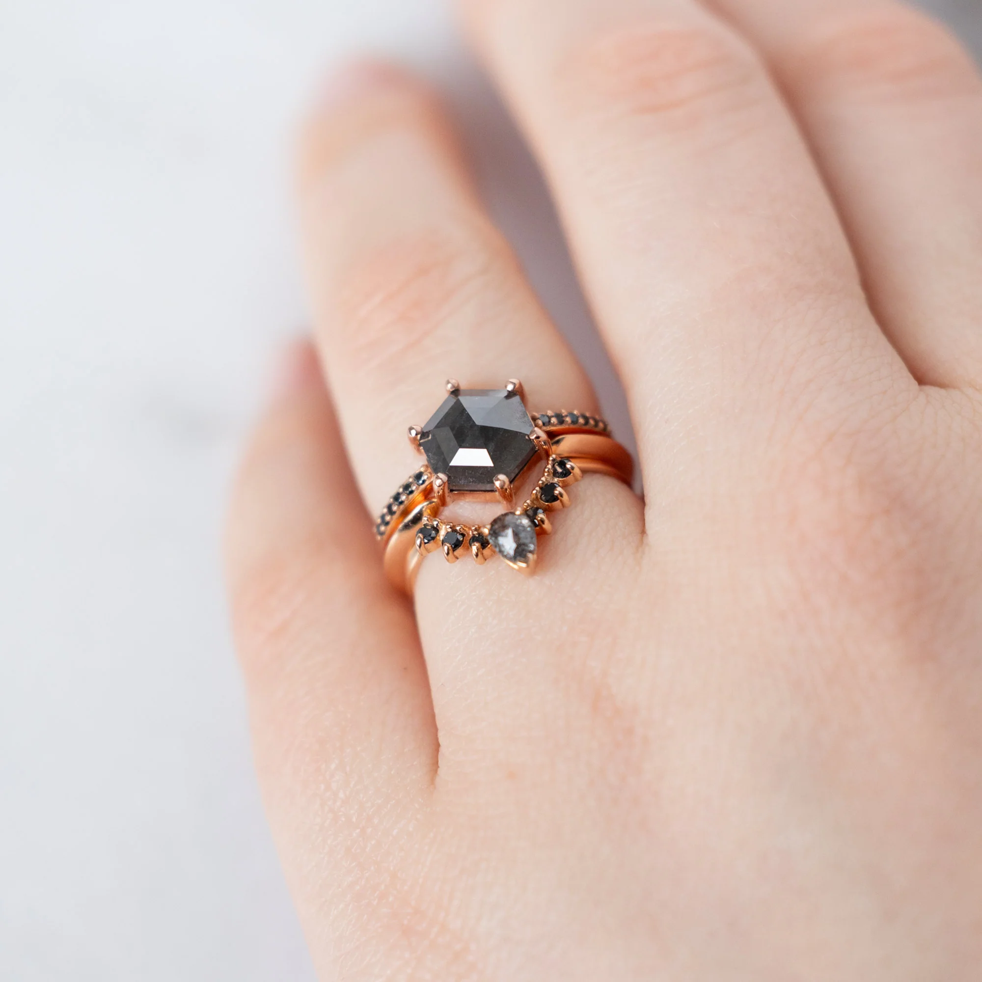 The Willow Ring | 1.64ct Hexagonal Black Diamond in 14K Rose Gold - Image 2
