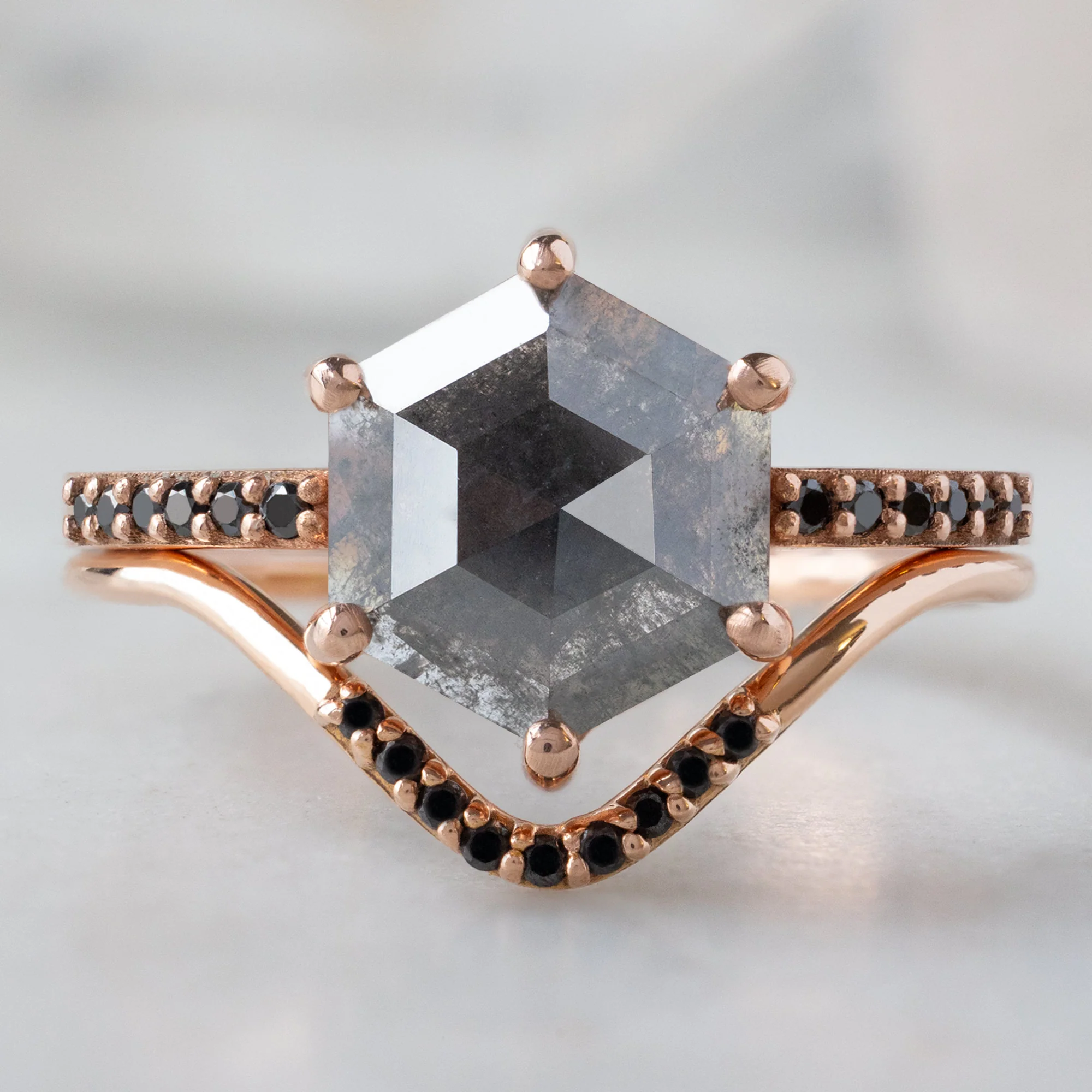 The Willow Ring | 1.64ct Hexagonal Black Diamond in 14K Rose Gold - Image 3