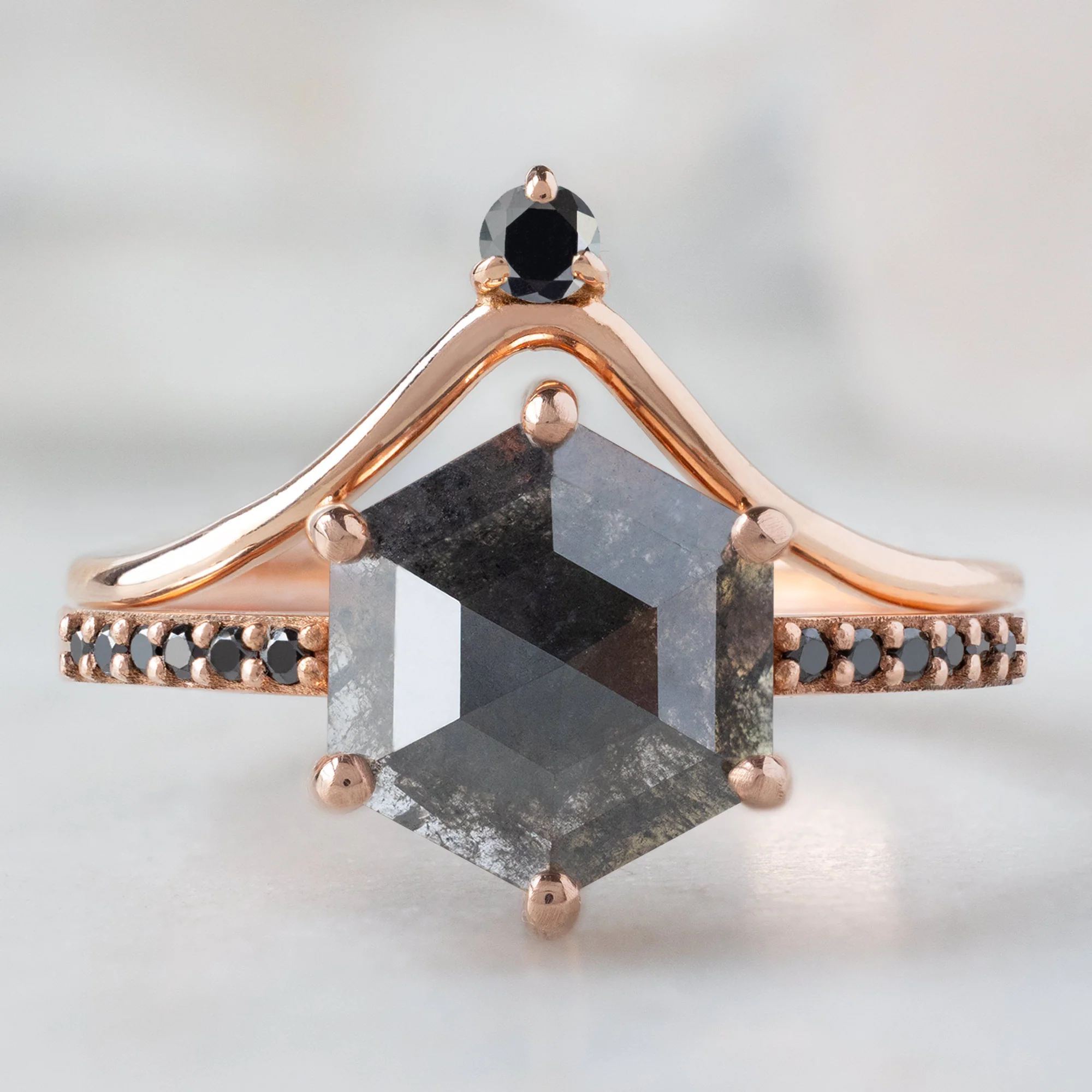 The Willow Ring | 1.64ct Hexagonal Black Diamond in 14K Rose Gold - Image 4
