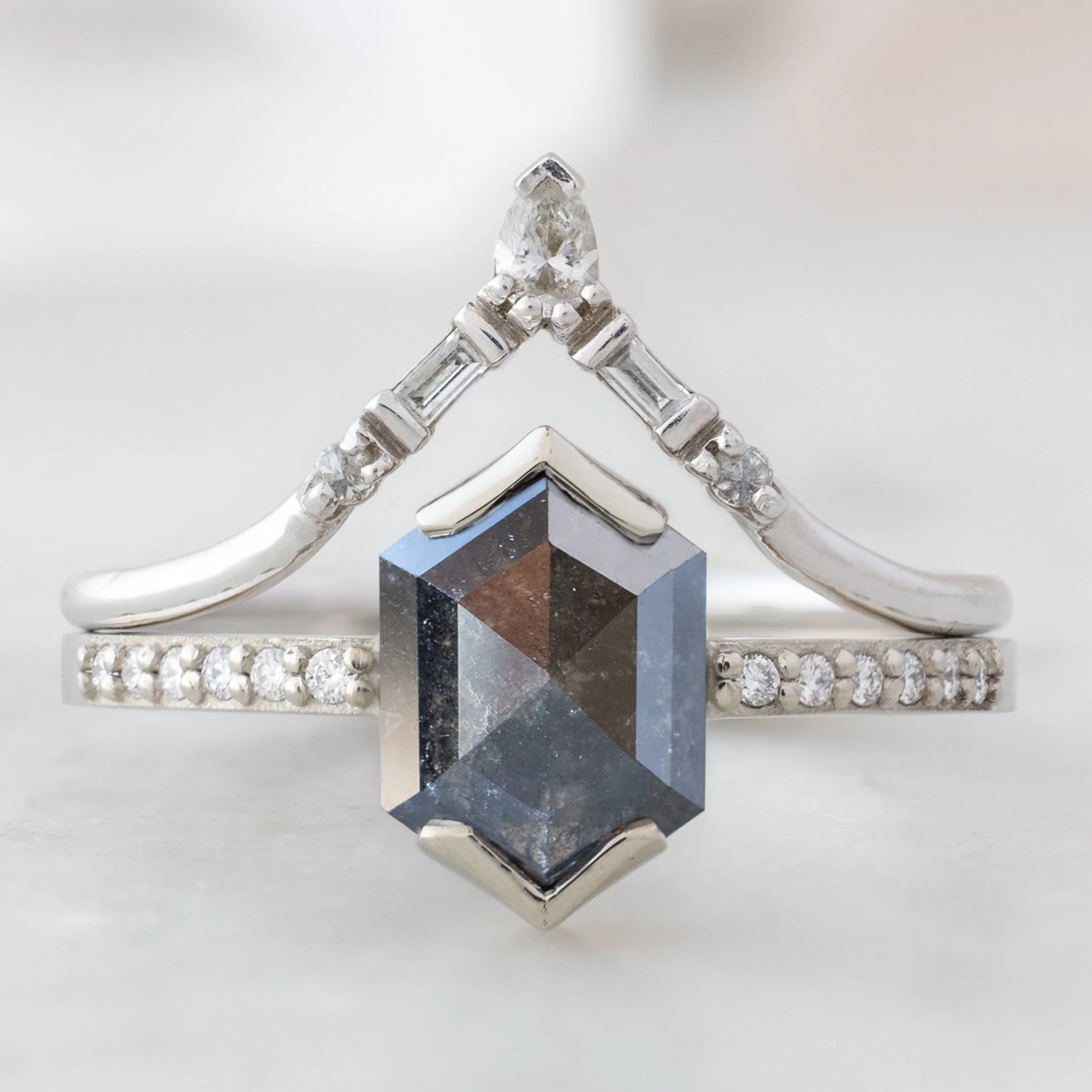 The Willow Ring | 1.68ct Hexagon Black Diamond in 14K White Gold - Image 3