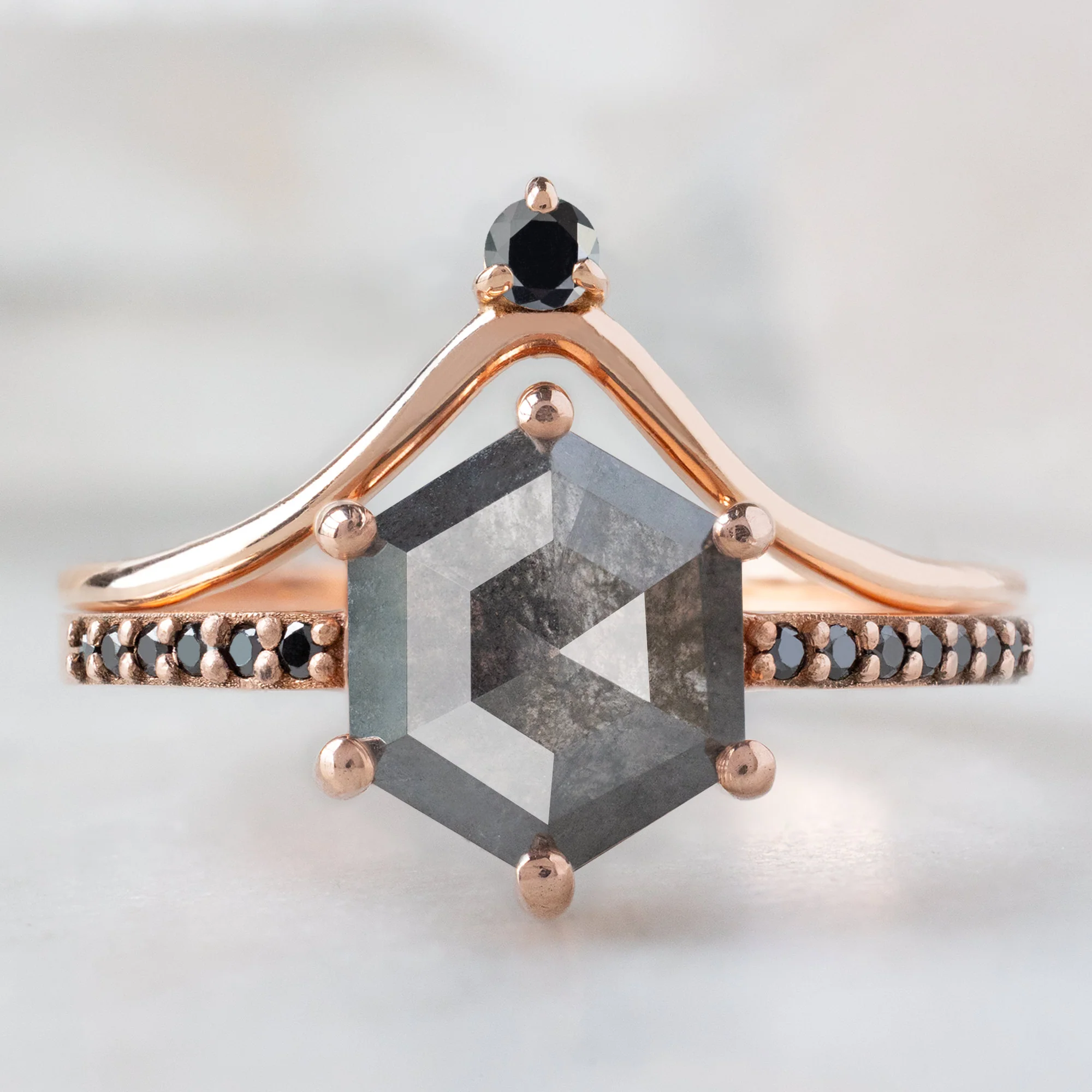 The Willow Ring | 1.74ct Hexagonal Black Diamond in 14K Rose Gold - Image 2