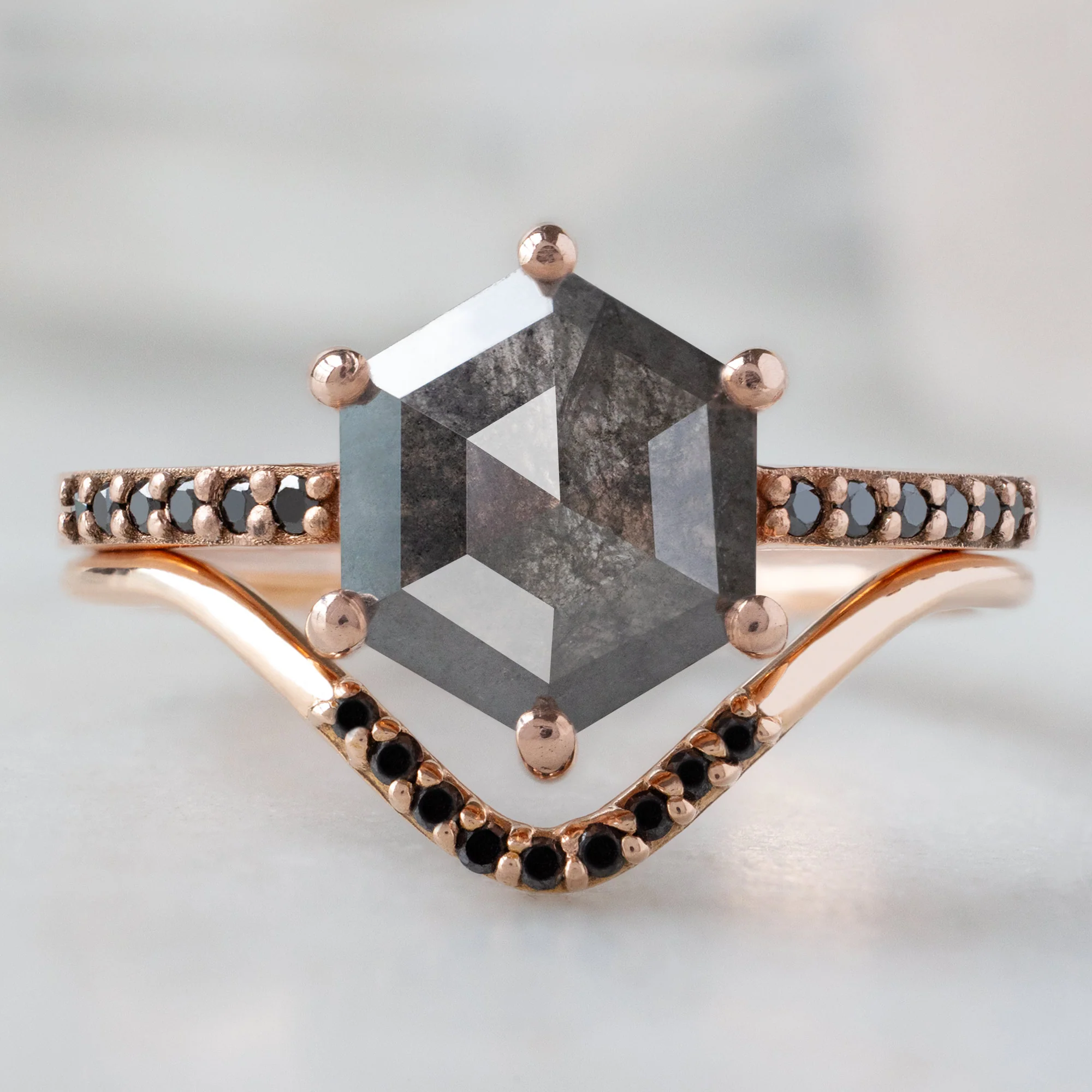 The Willow Ring | 1.74ct Hexagonal Black Diamond in 14K Rose Gold - Image 3