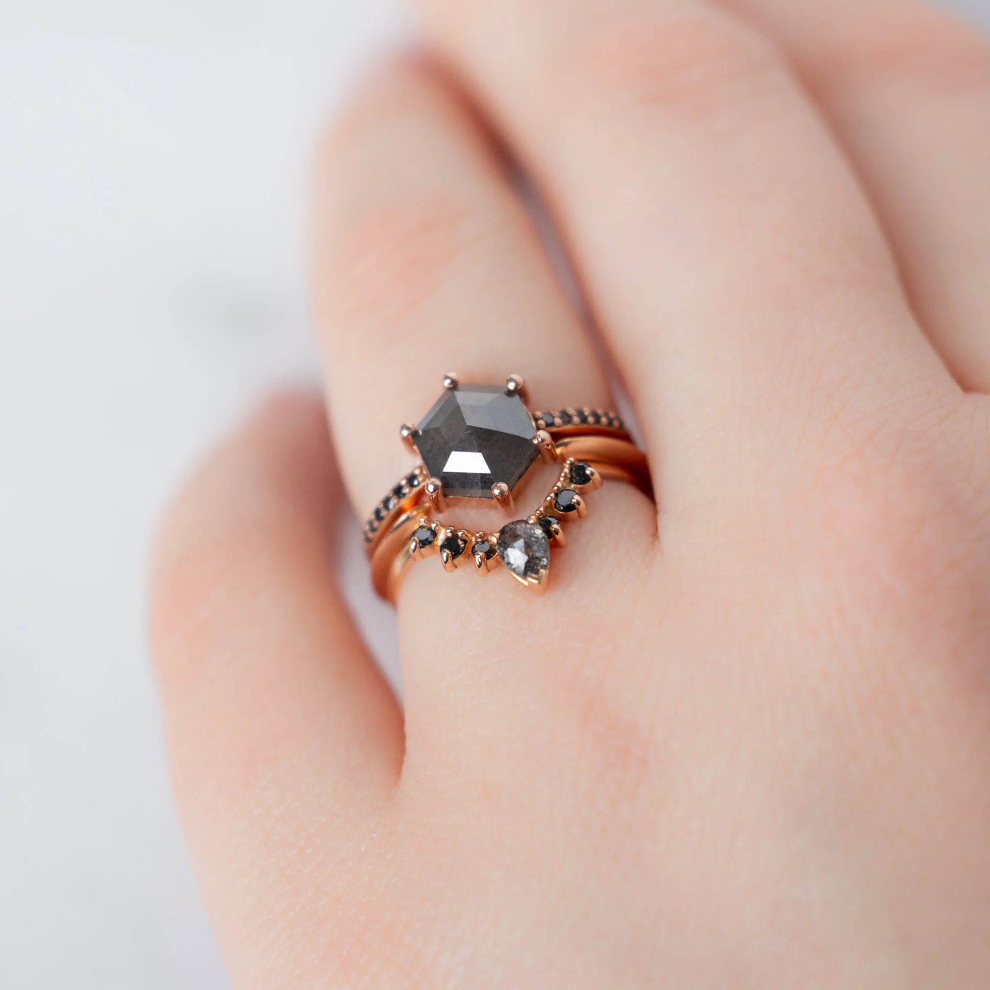 The Willow Ring | 1.74ct Hexagonal Black Diamond in 14K Rose Gold - Image 4