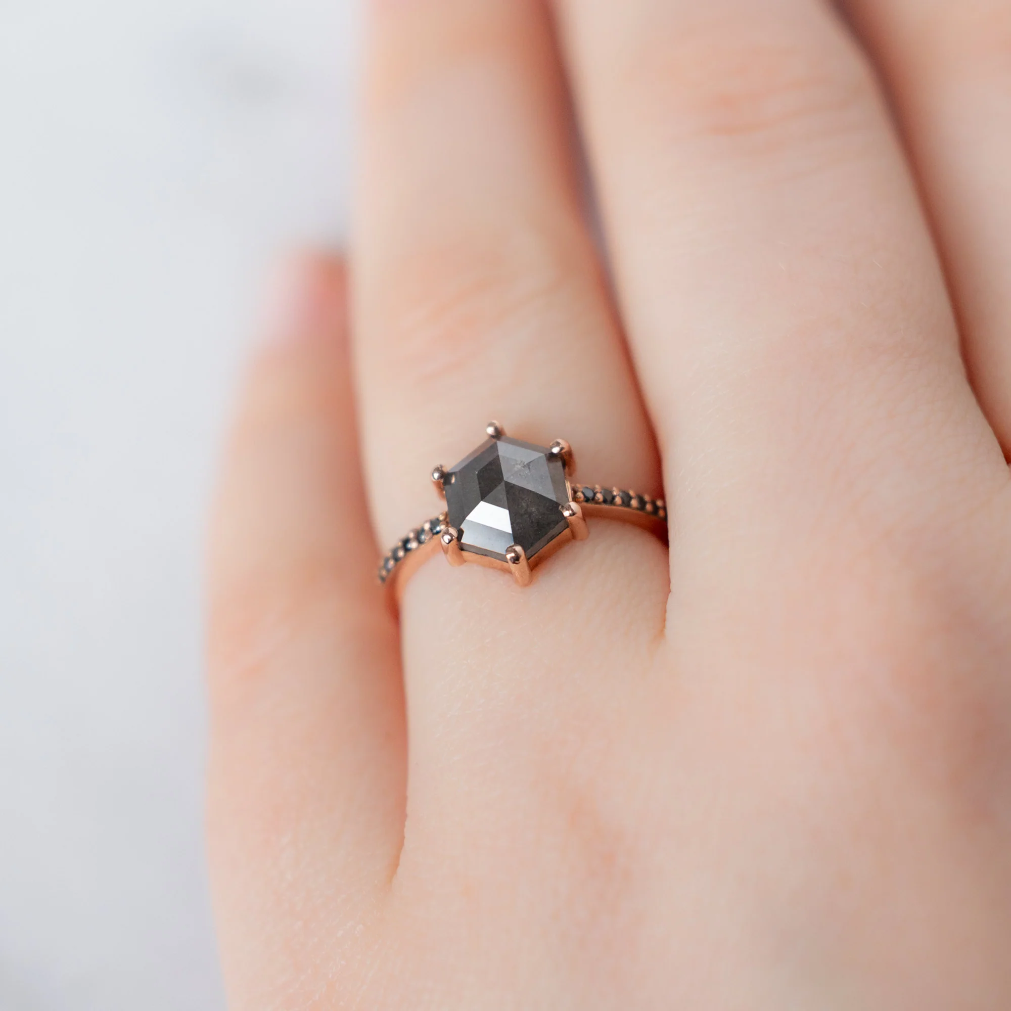 The Willow Ring | 1.74ct Hexagonal Black Diamond in 14K Rose Gold - Image 5