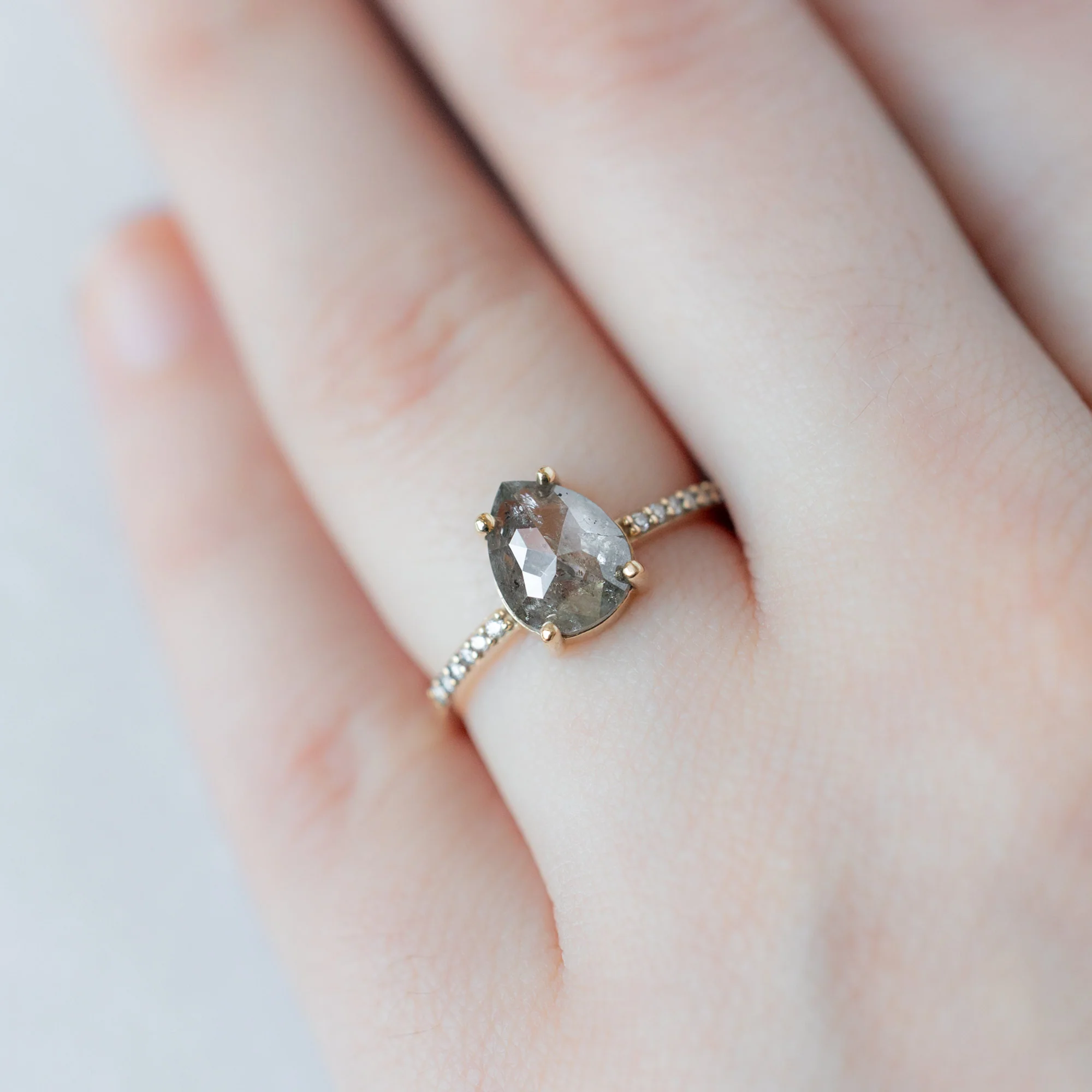 The Willow Ring | 1.78ct Pear Salt and Pepper Diamond in 14K Yellow Gold - Image 2