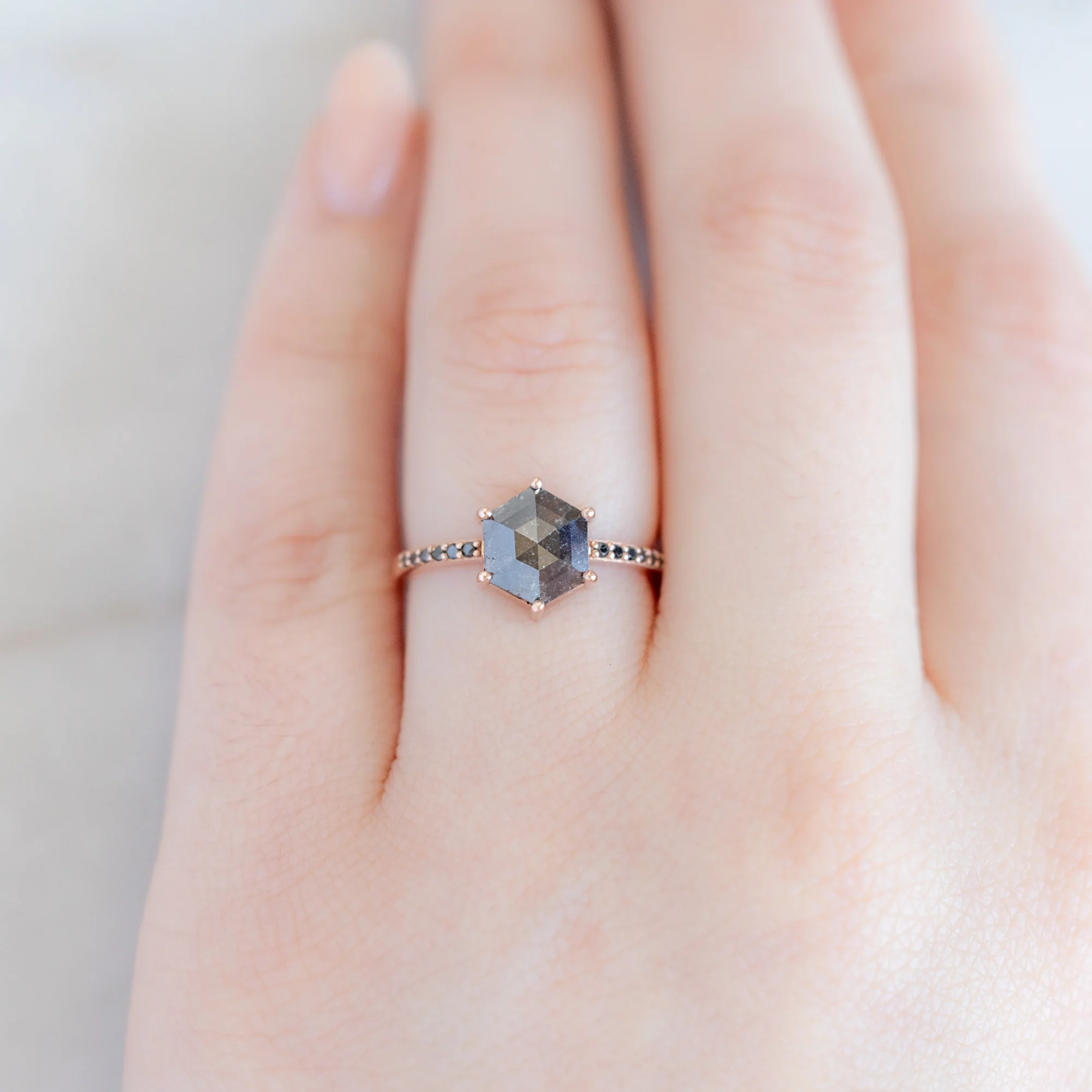 The Willow Ring | 1.81ct Black Hexagon Diamond in 14K Rose Gold - Image 2