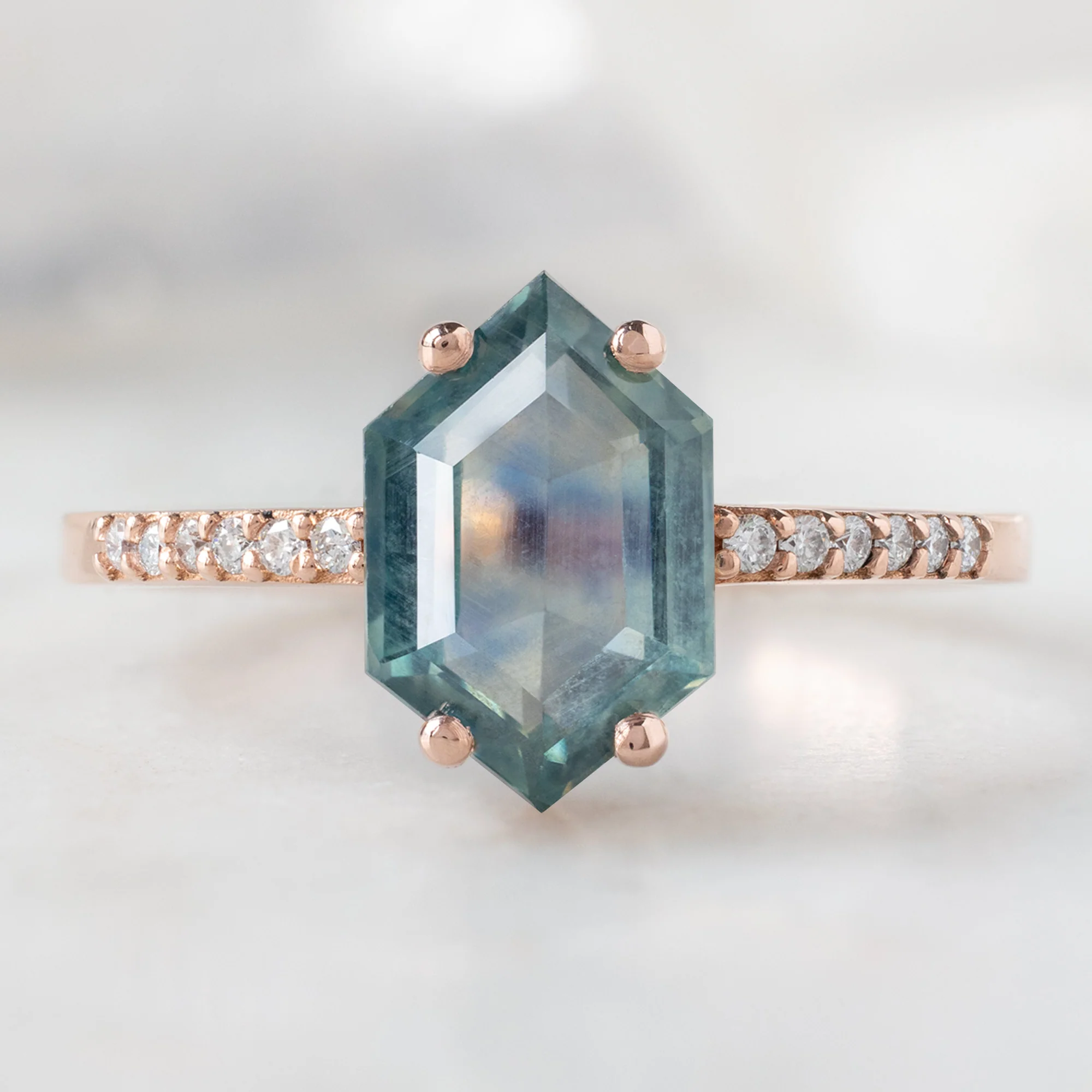 The Willow Ring | 1.86ct Hexagon Montana Sapphire in 14K Rose Gold