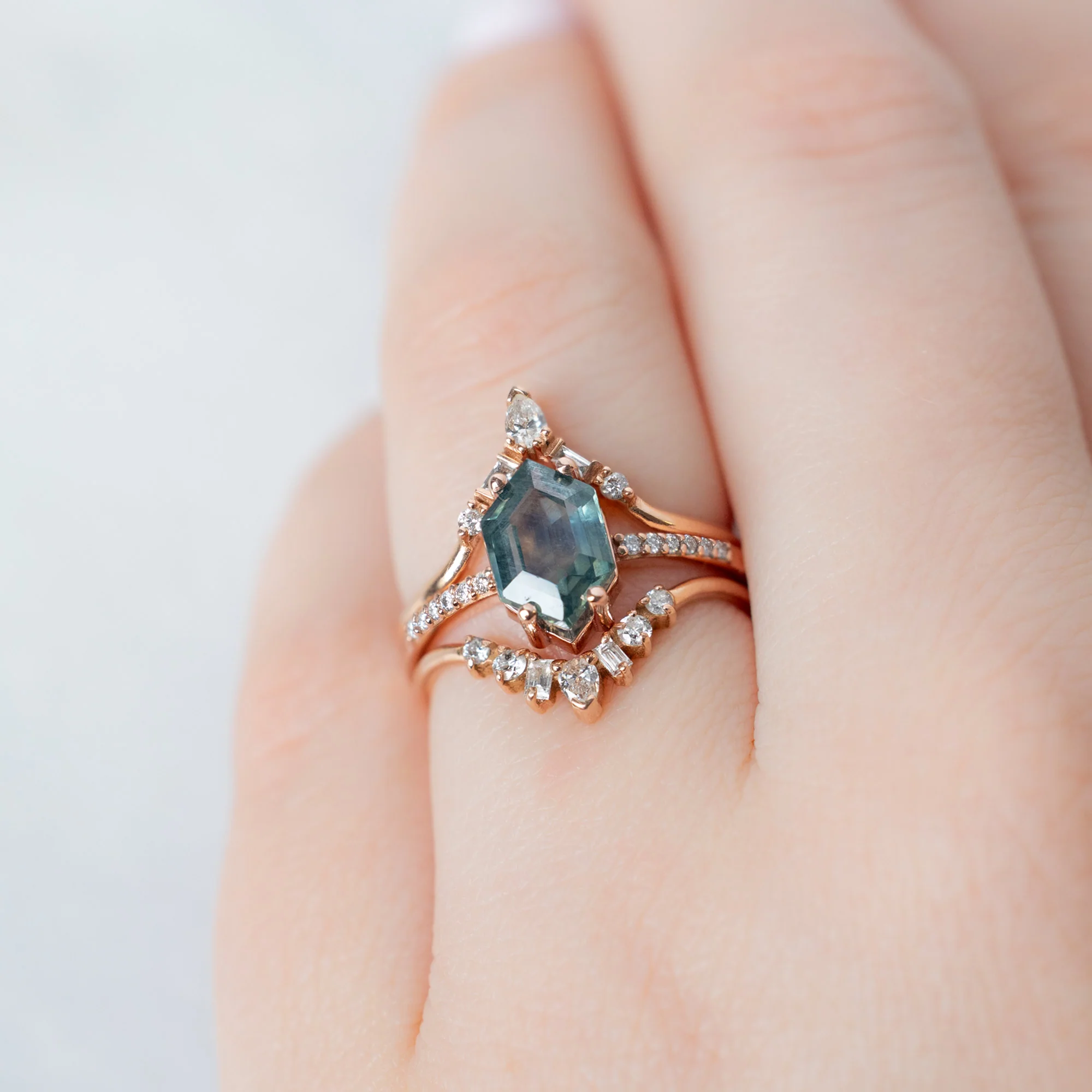 The Willow Ring | 1.86ct Hexagon Montana Sapphire in 14K Rose Gold - Image 2