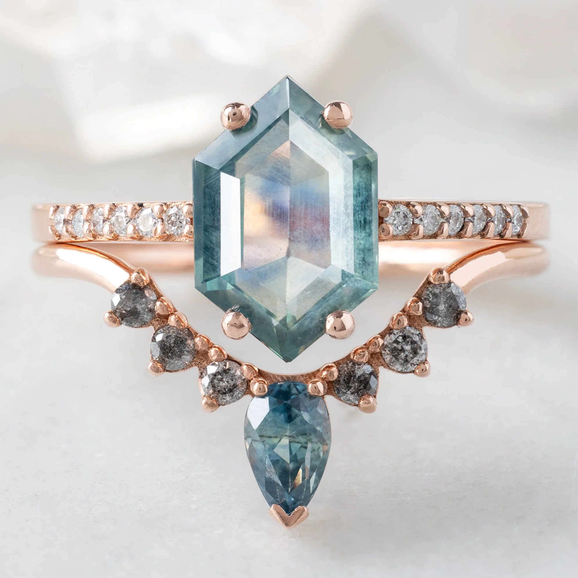 The Willow Ring | 1.86ct Hexagon Montana Sapphire in 14K Rose Gold - Image 3
