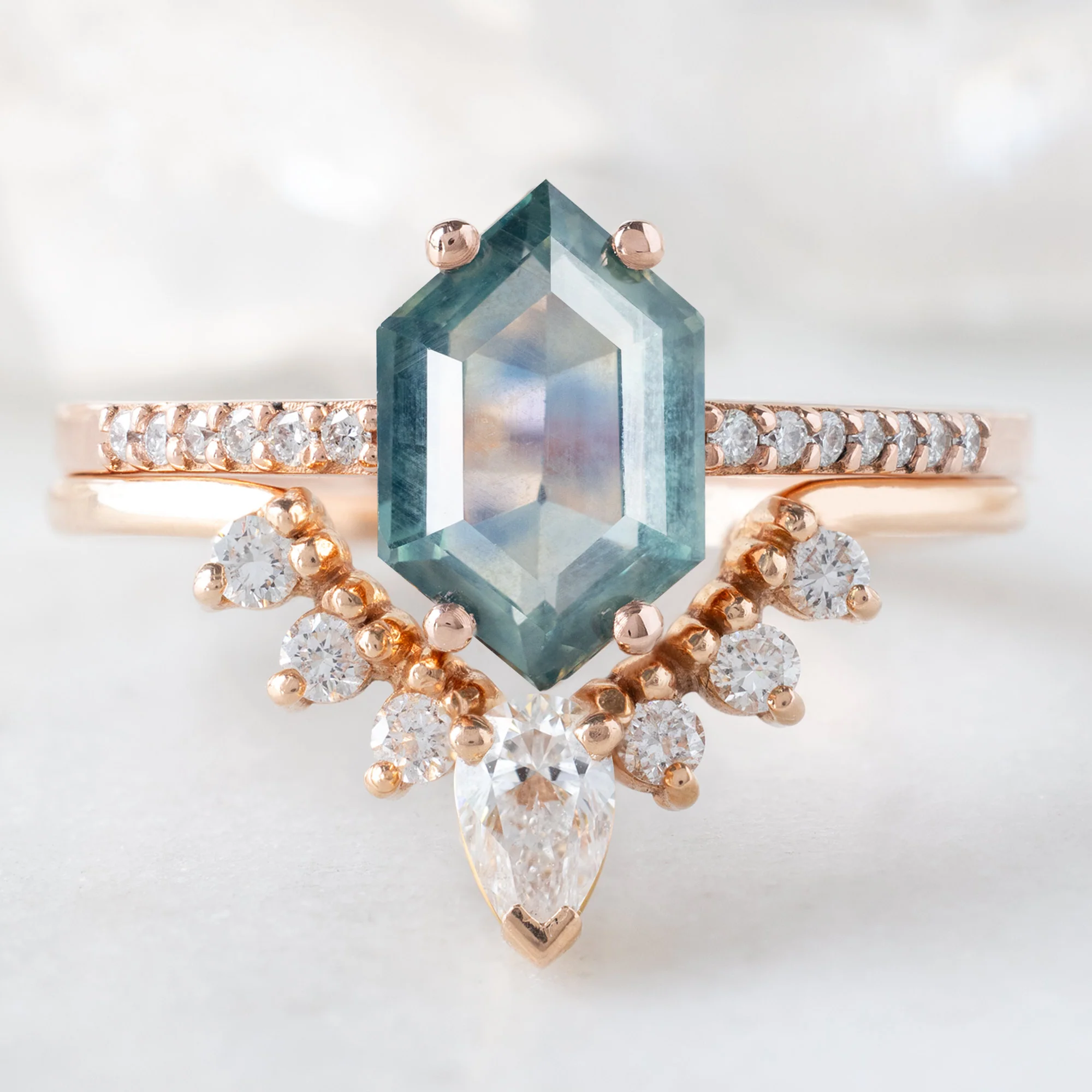 The Willow Ring | 1.86ct Hexagon Montana Sapphire in 14K Rose Gold - Image 4