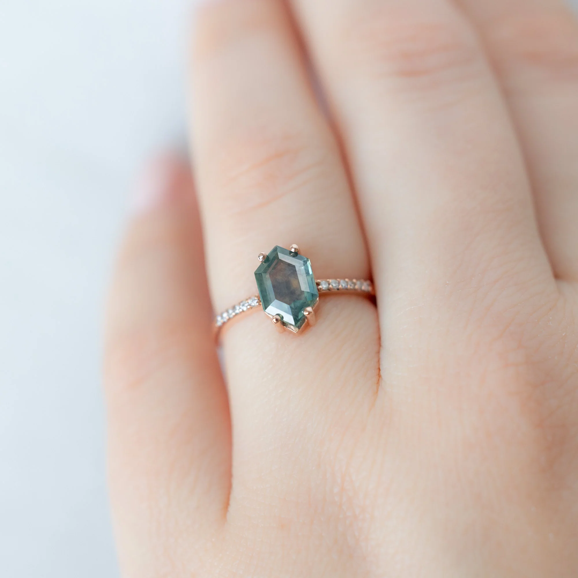 The Willow Ring | 1.86ct Hexagon Montana Sapphire in 14K Rose Gold - Image 5