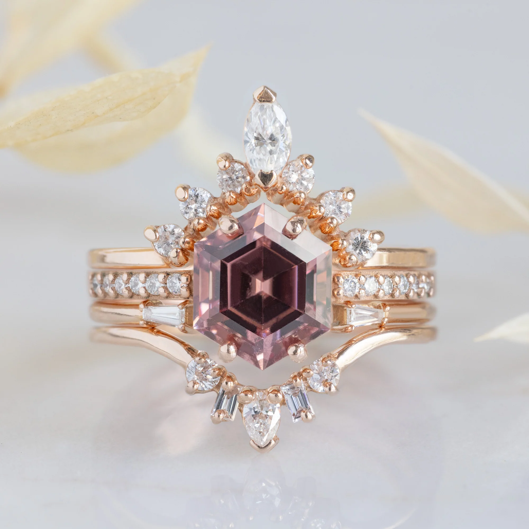 The Willow Ring | 1.88ct Hexagon Cut Garnet in 14K Rose Gold - Image 3