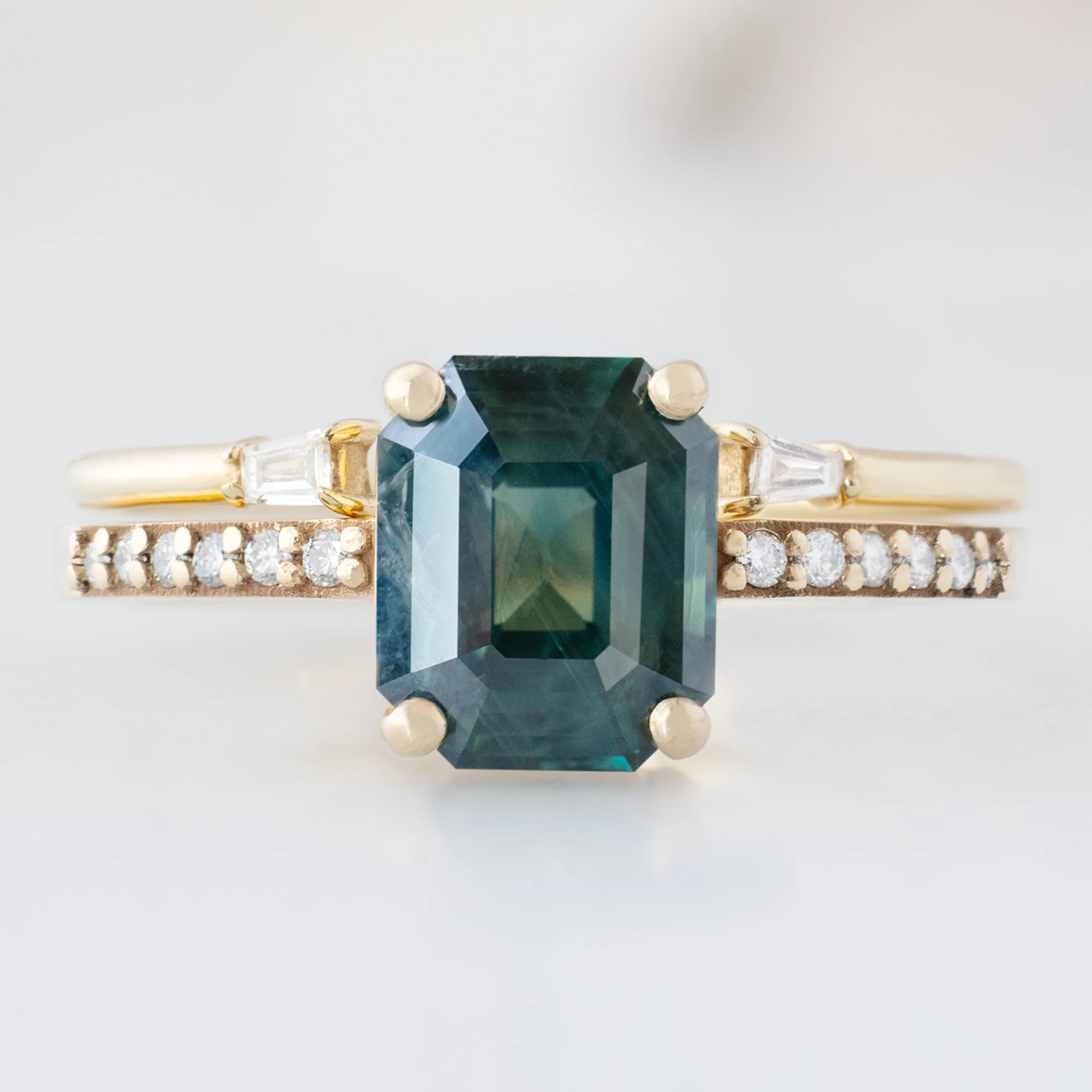 The Willow Ring | 2.00ct Emerald Cut Teal Sapphire in 14K Yellow Gold - Image 3