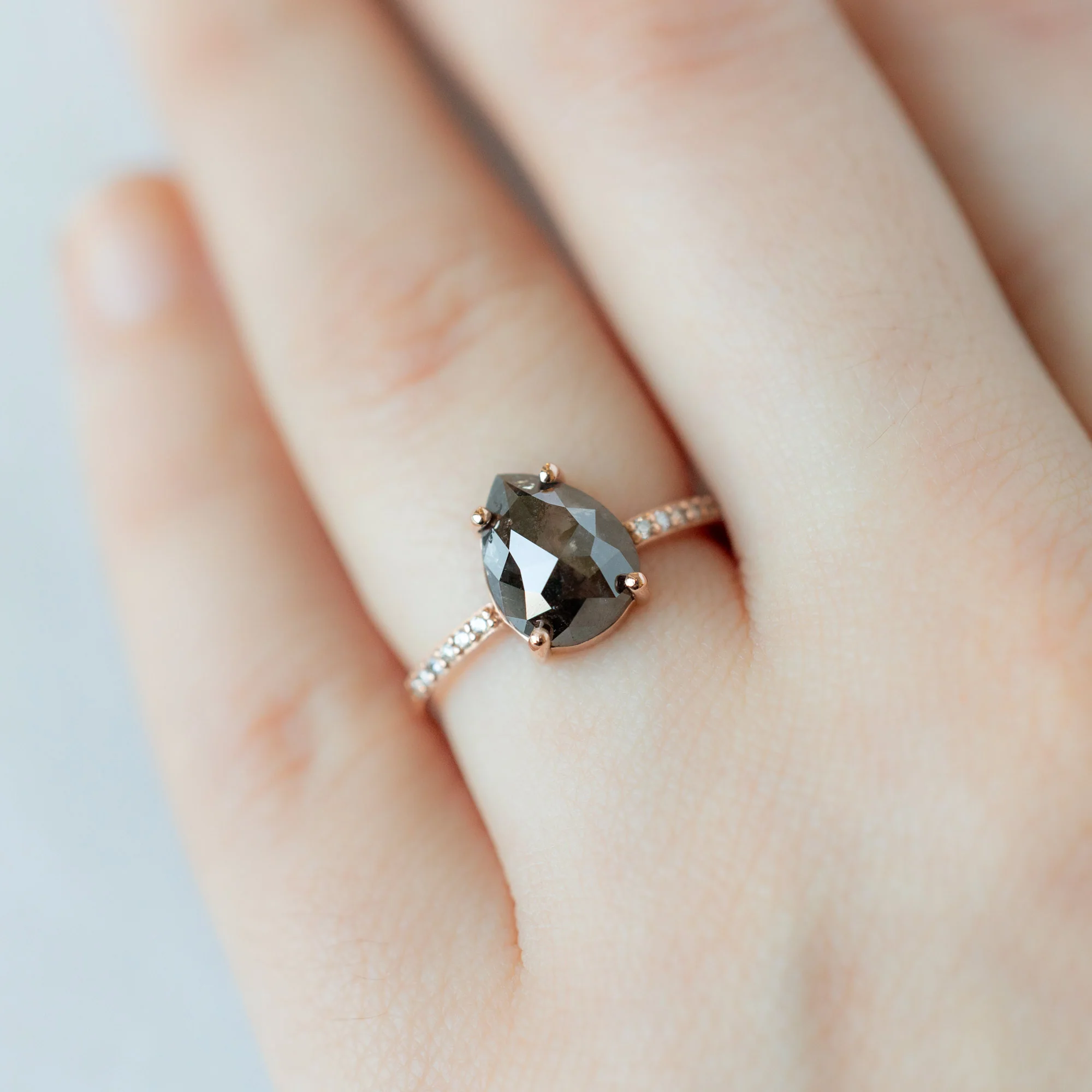 The Willow Ring | 2.01ct Pear Black Diamond in 14K Rose Gold - Image 2