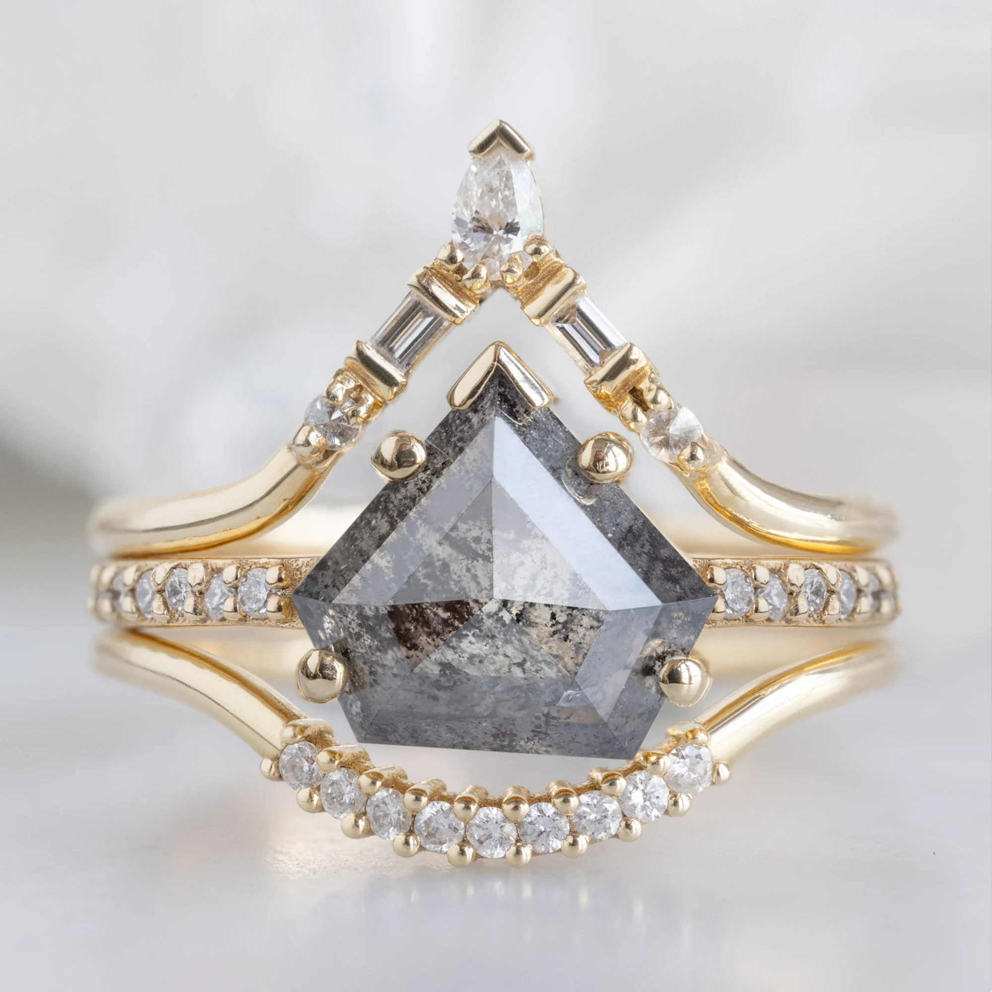 The Willow Ring | 2.19ct Shield Salt and Pepper Diamond in 14K Yellow Gold - Image 2