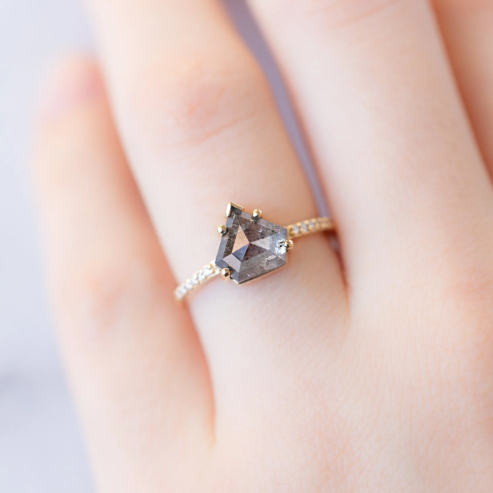 The Willow Ring | 2.19ct Shield Salt and Pepper Diamond in 14K Yellow Gold - Image 4