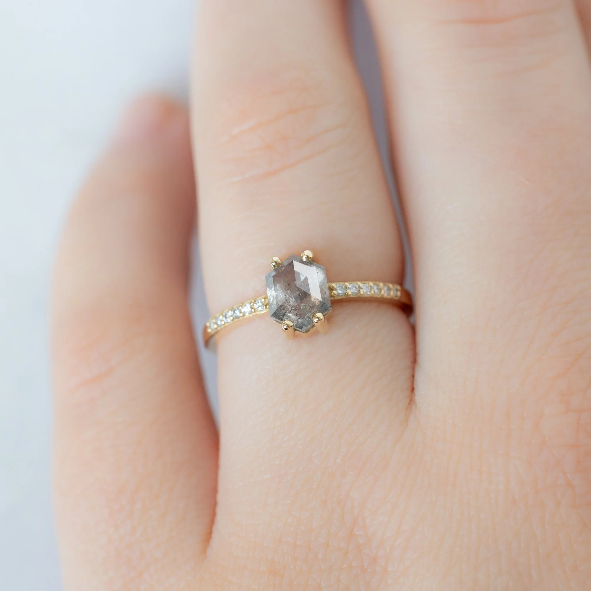 The Willow Ring | .99ct Hexagon Salt and Pepper Diamond in 14K Yellow Gold - Image 5