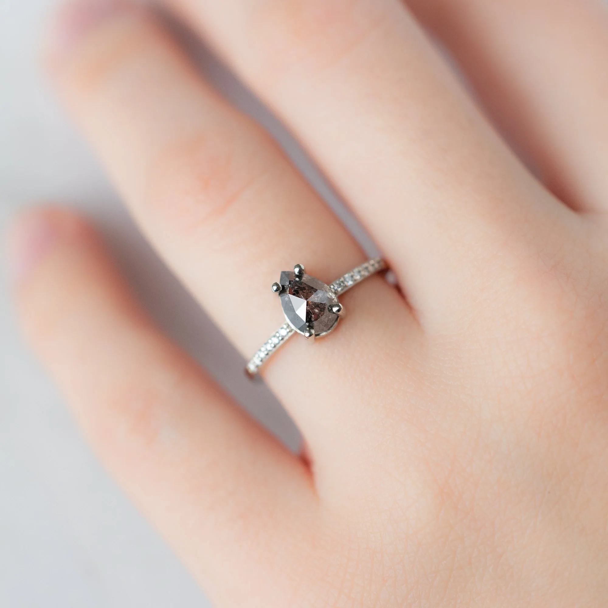 The Willow Ring | Build Your Own Pear Salt and Pepper Diamond Engagement Ring - Image 12