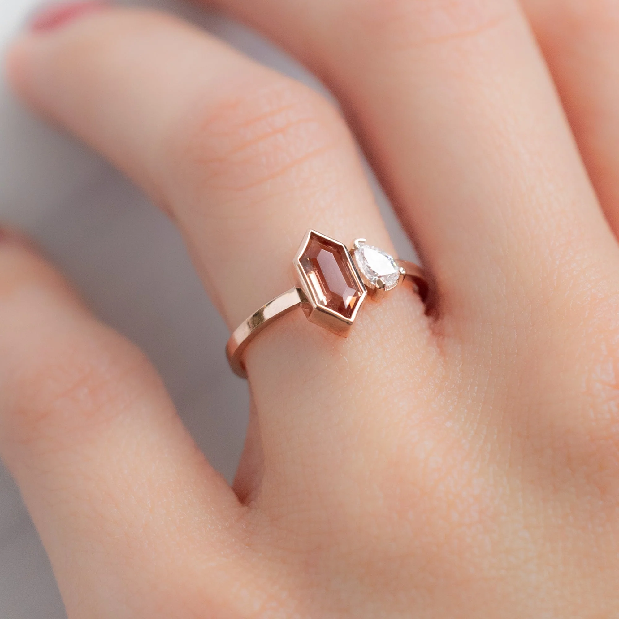 The You and Me Ring | 0.60ct Hexagon Oregon Sunstone in 14K Rose Gold - Image 4