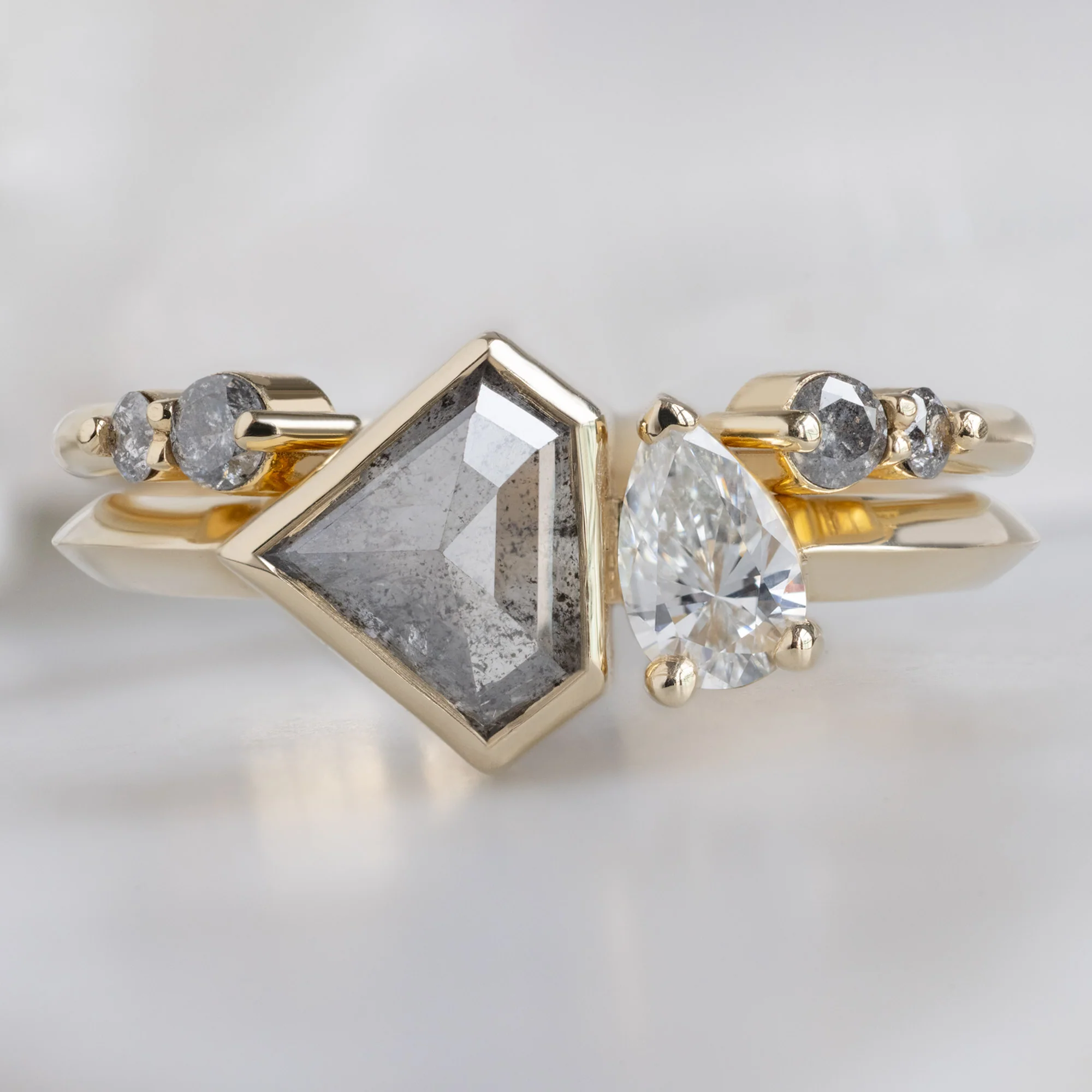The You and Me Ring | 0.92ct Shield Cut Salt and Pepper Diamond in 14K Yellow Gold - Image 3