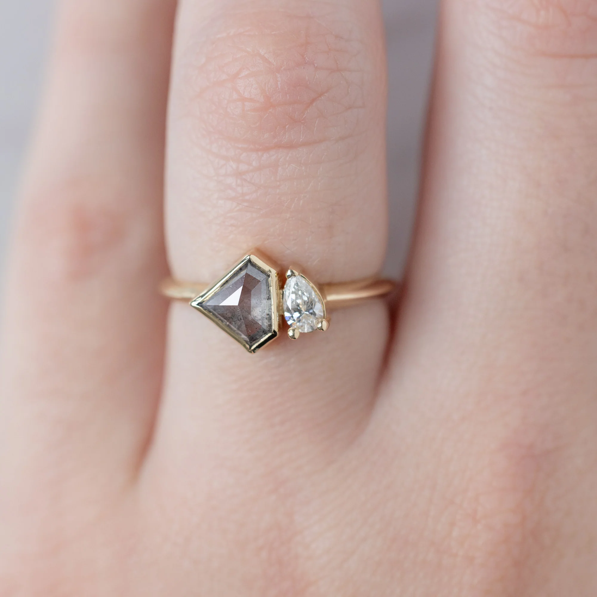 The You and Me Ring | 0.92ct Shield Cut Salt and Pepper Diamond in 14K Yellow Gold - Image 4