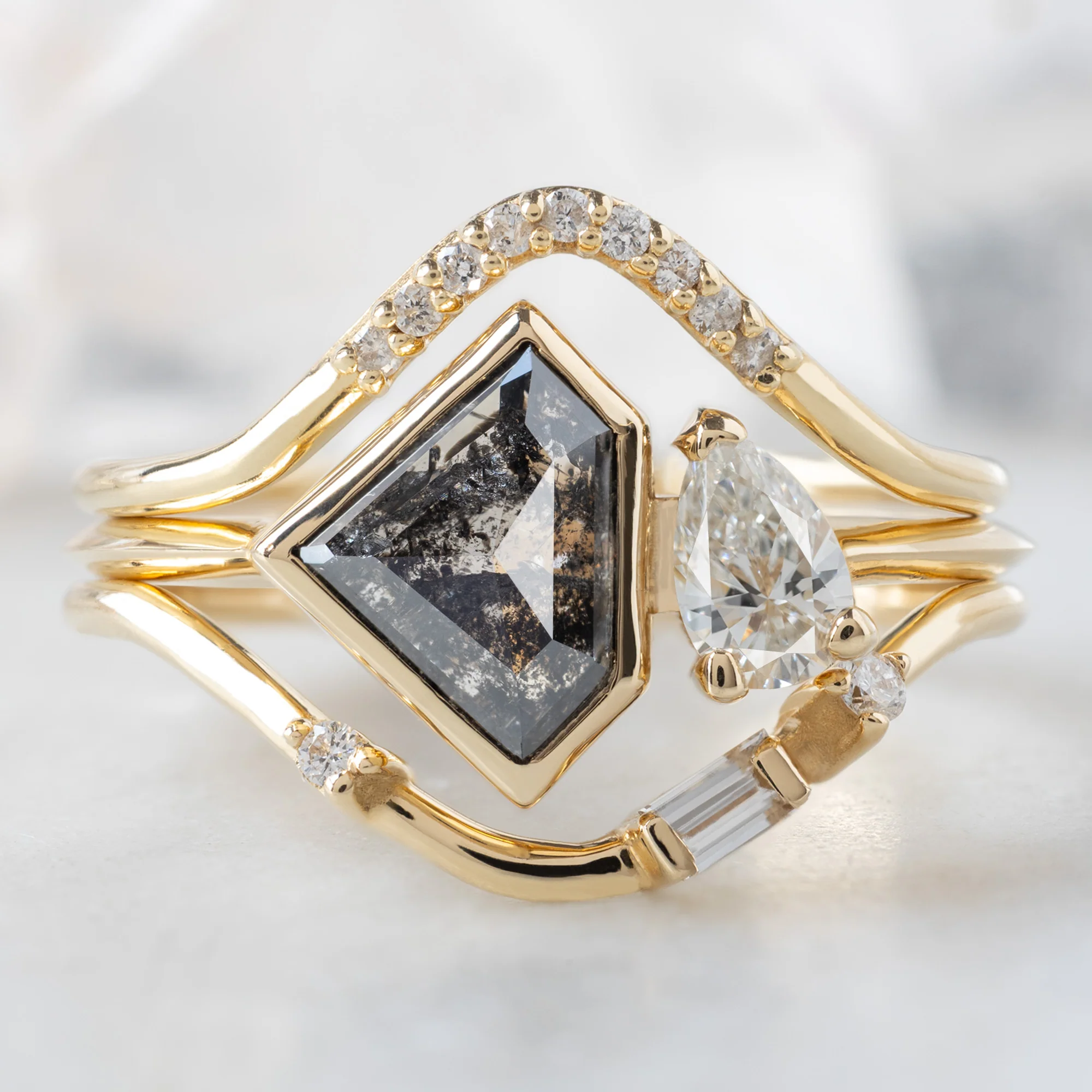 The You and Me Ring | 1.18ct Shield Salt and Pepper Diamond in 14K Yellow Gold - Image 2