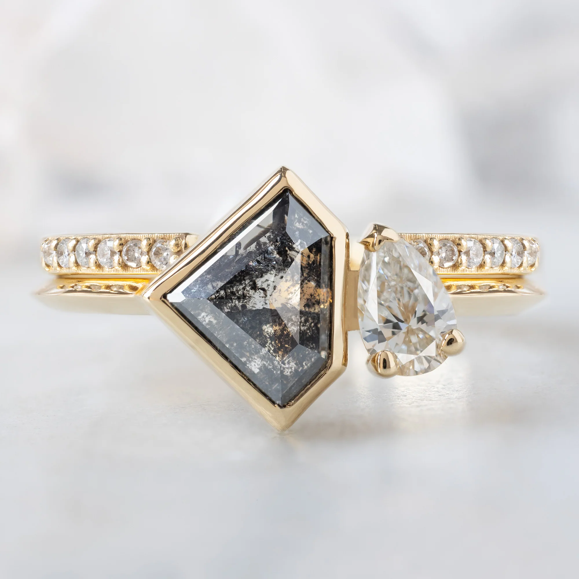 The You and Me Ring | 1.18ct Shield Salt and Pepper Diamond in 14K Yellow Gold - Image 3