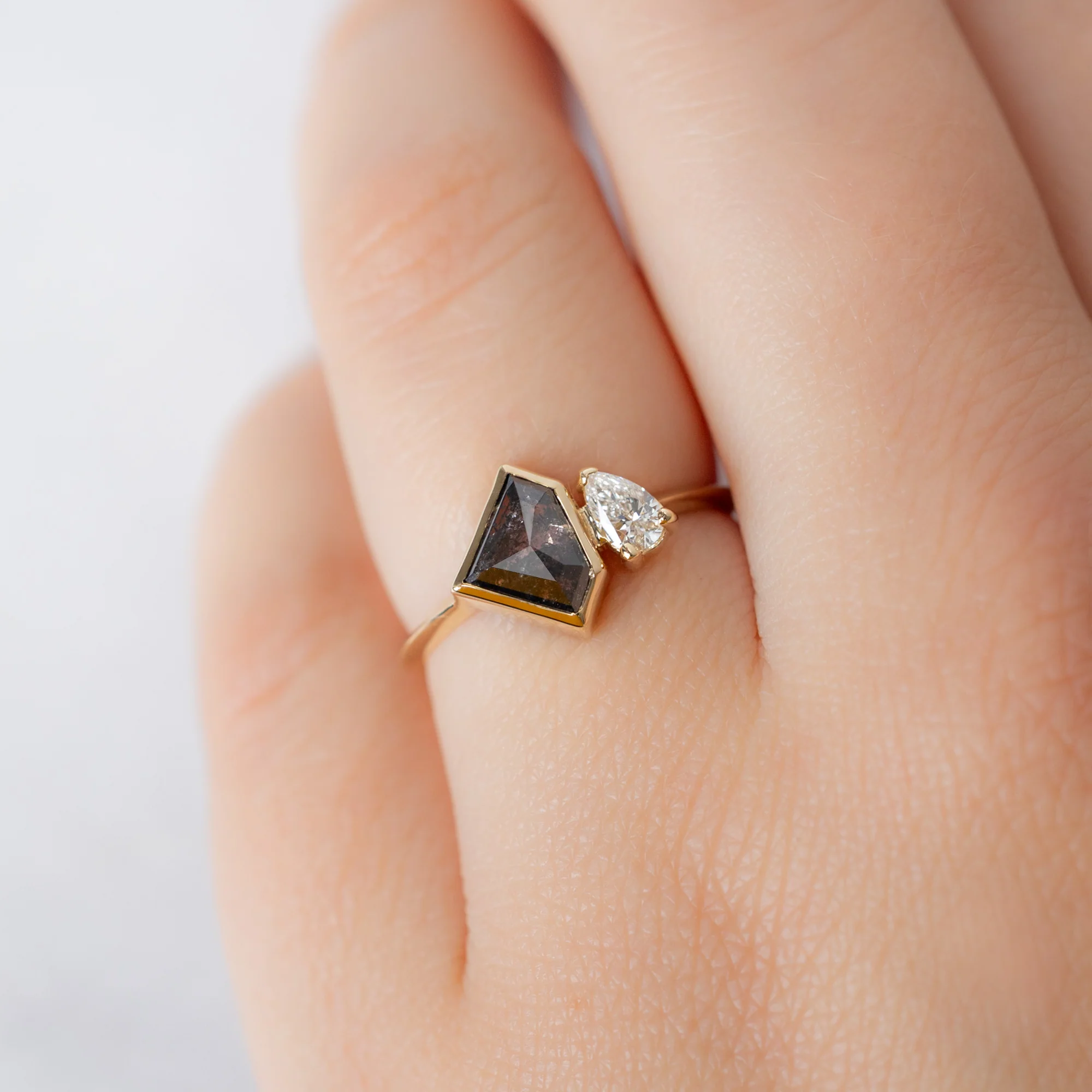 The You and Me Ring | 1.18ct Shield Salt and Pepper Diamond in 14K Yellow Gold - Image 4