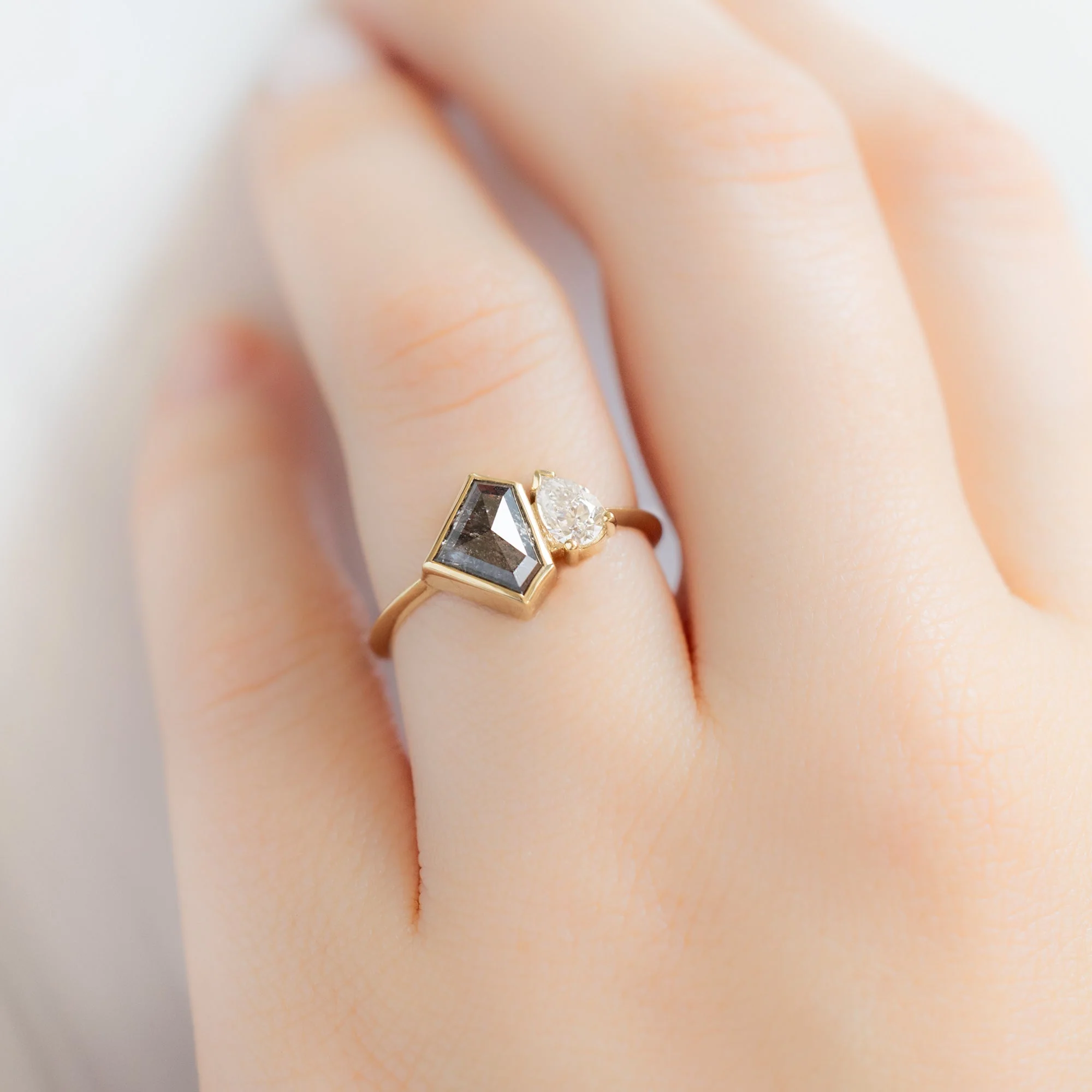 The You and Me Ring | 1.52ct Shield Salt and Pepper Diamond in 14K Yellow Gold - Image 2