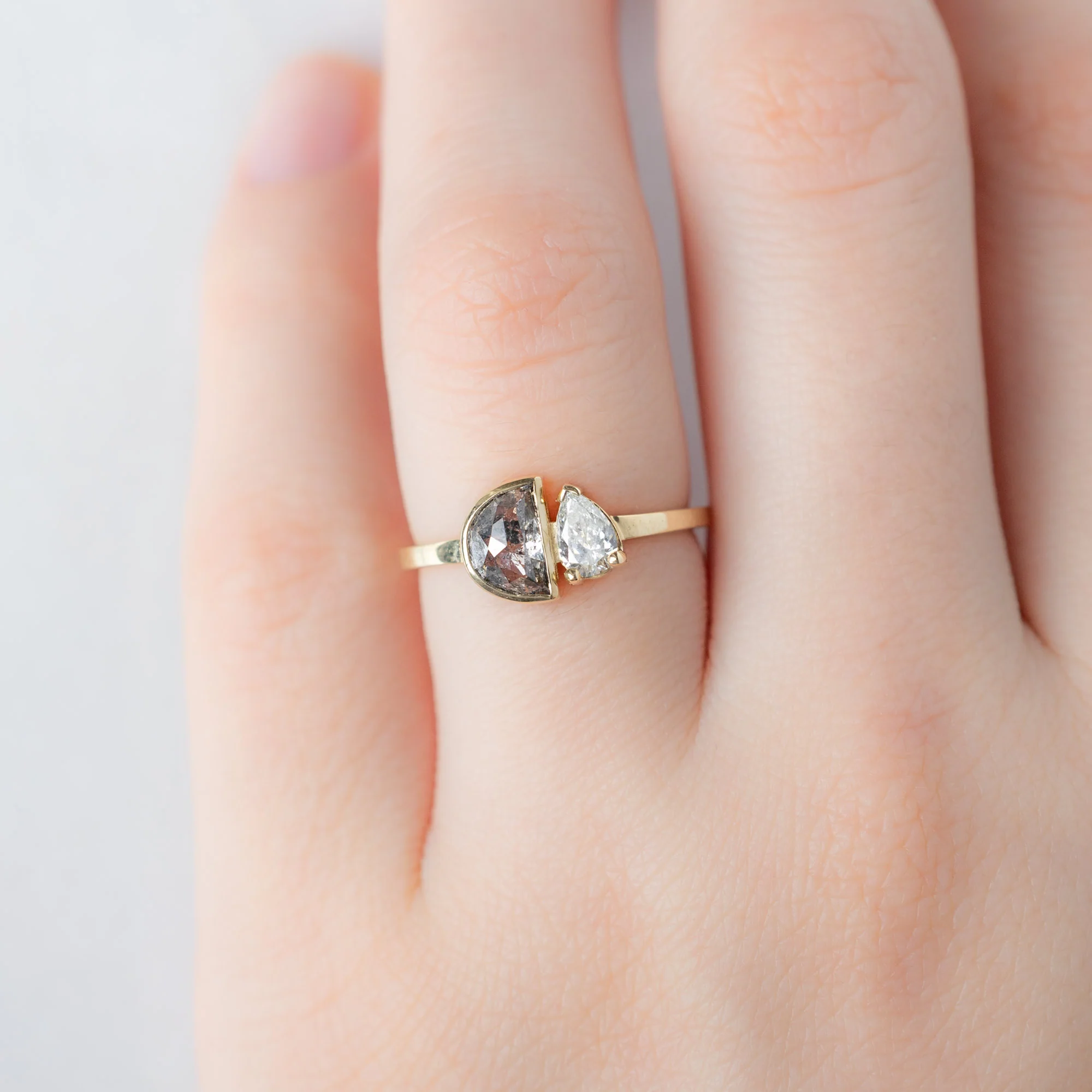 The You and Me Ring | .83ct Half Moon Salt and Pepper Diamond in 14K Yellow Gold - Image 4