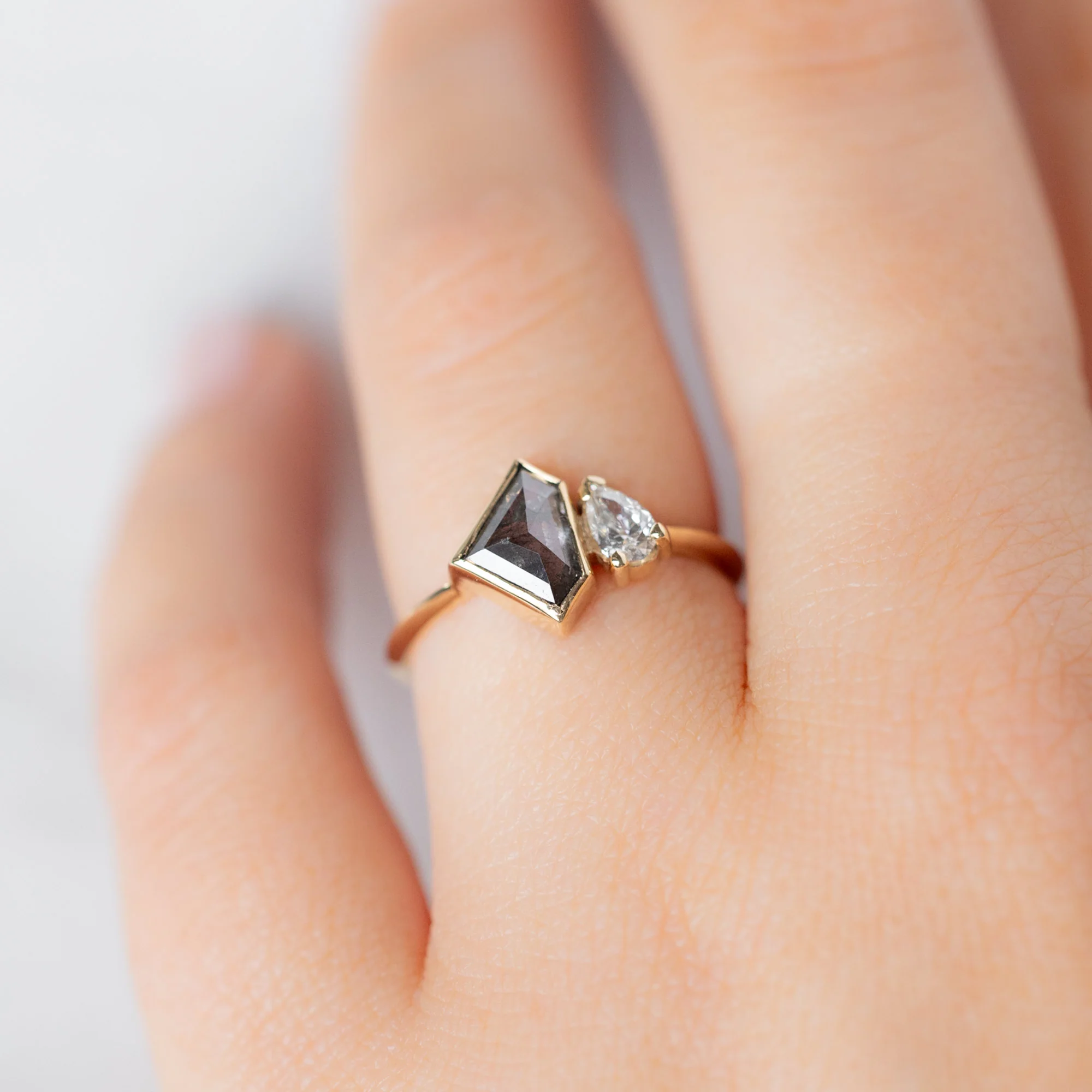 The You and Me Ring | 1.12ct Shield Salt and Pepper Diamond in 14K Yellow Gold - Image 2