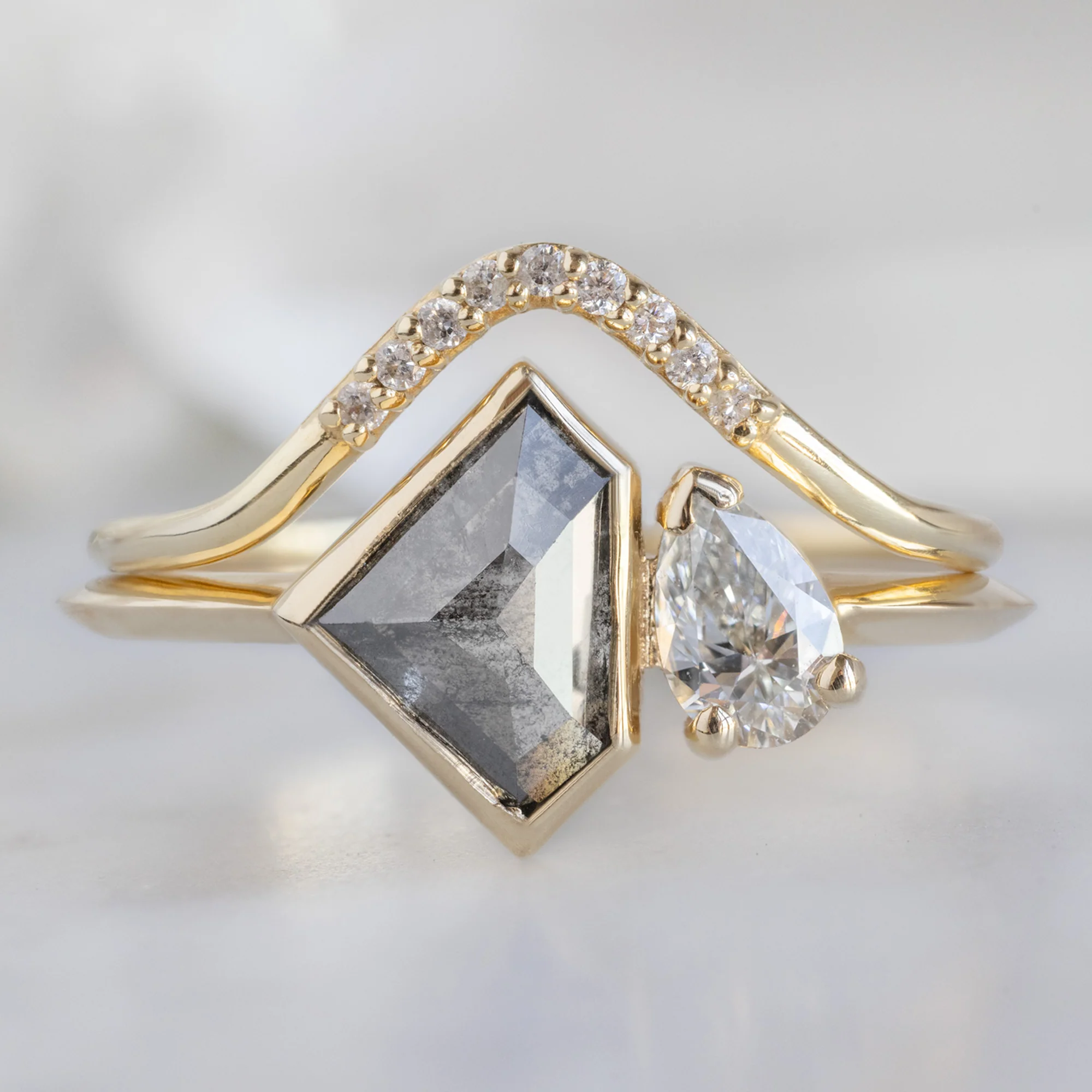 The You and Me Ring | 1.12ct Shield Salt and Pepper Diamond in 14K Yellow Gold - Image 3