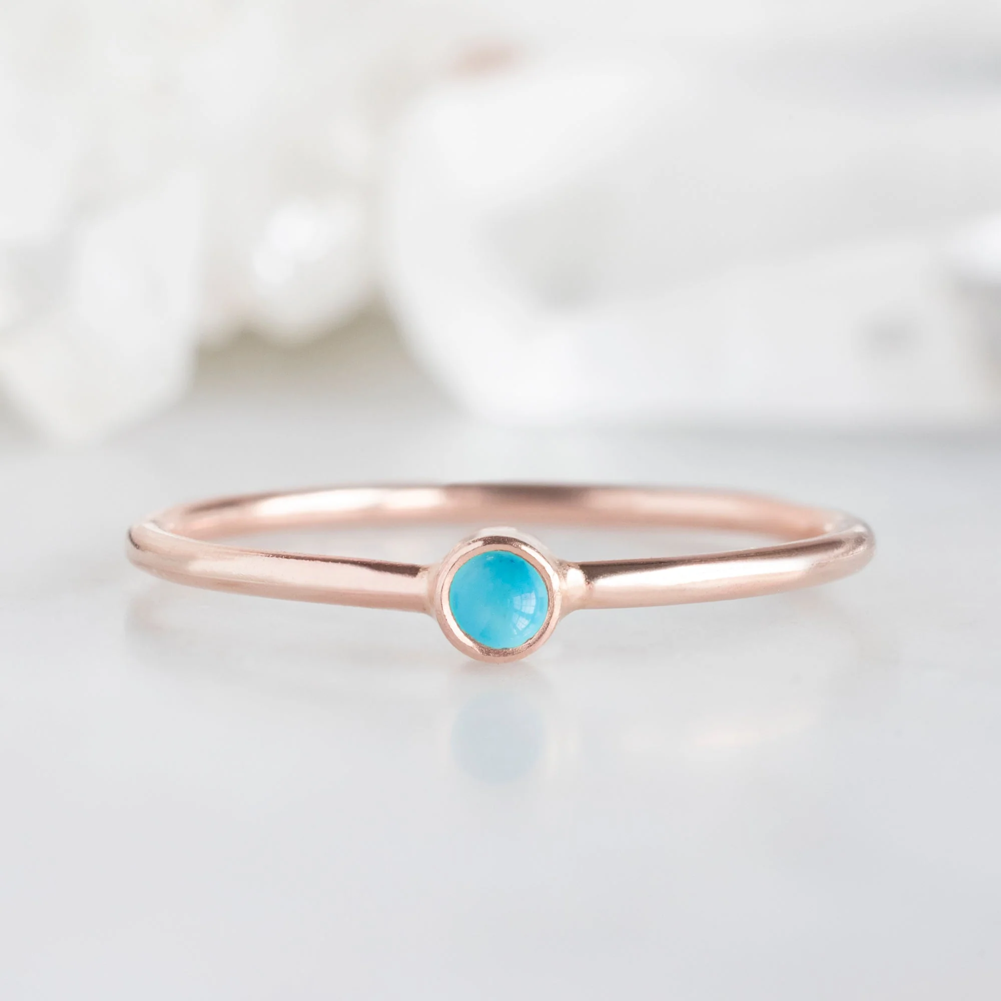 Turquoise Birthstone Stacking Ring | Yellow, Rose or White Gold - Image 4