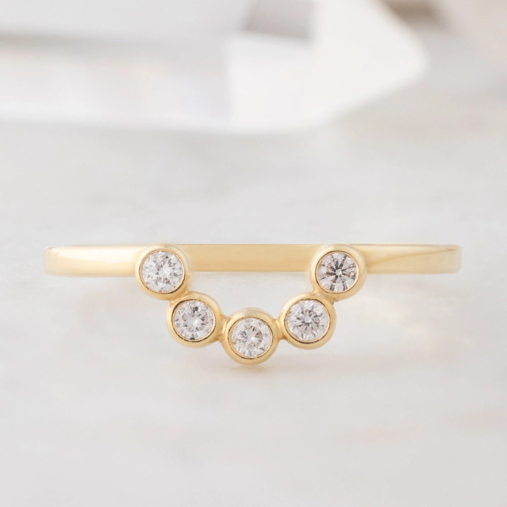 White Diamond Bezel Arc Stacking Band | Yellow, Rose or White Gold