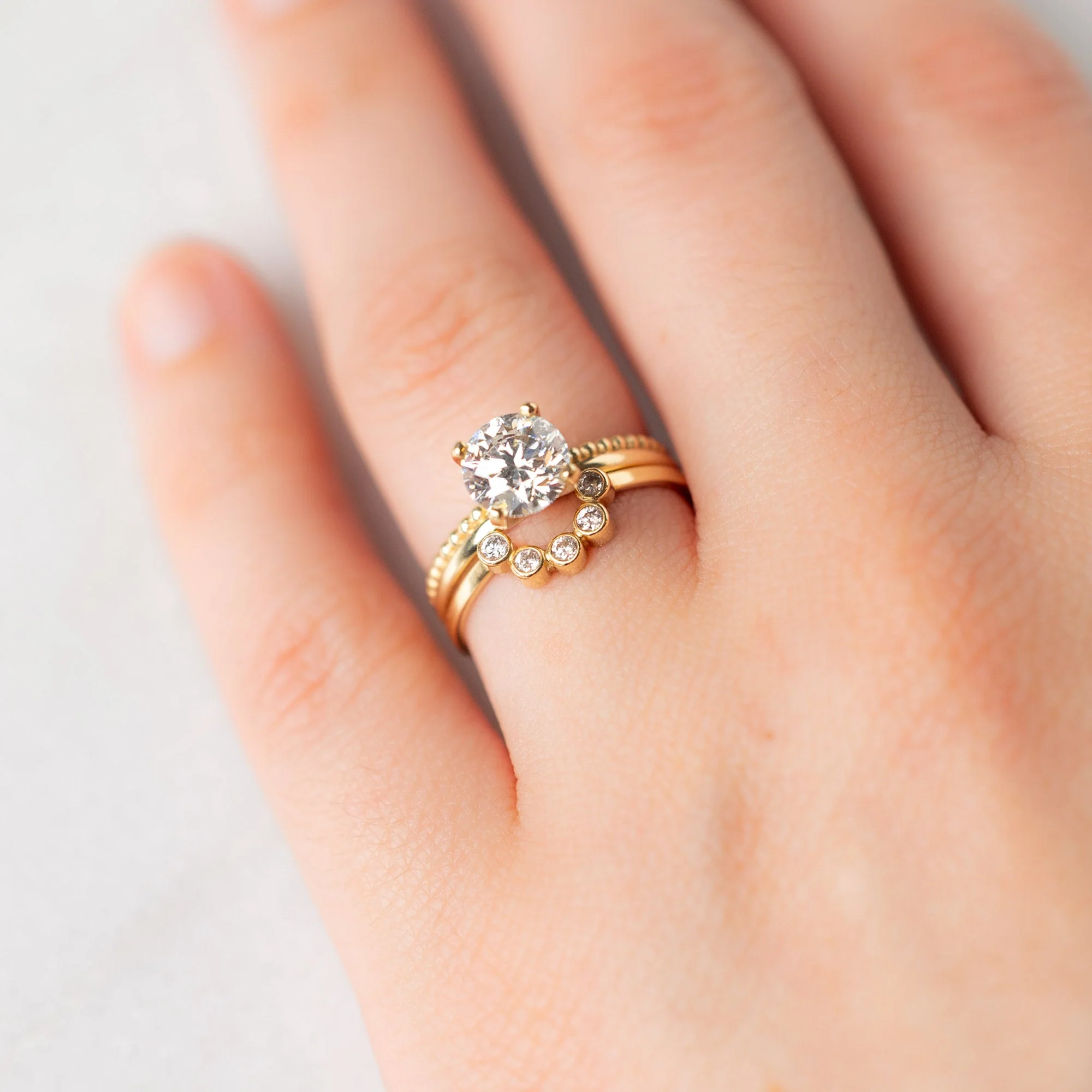 White Diamond Bezel Arc Stacking Band | Yellow, Rose or White Gold - Image 2