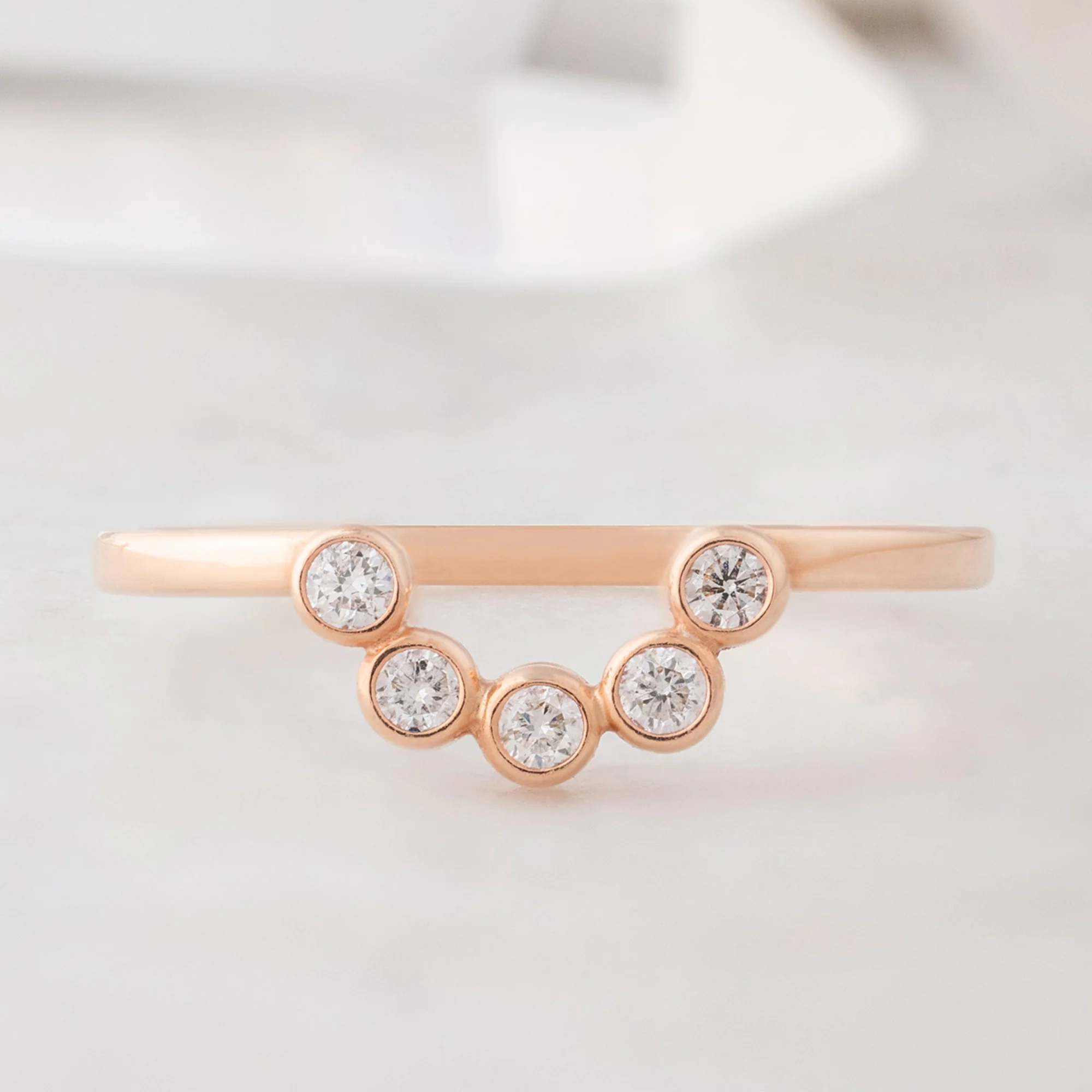 White Diamond Bezel Arc Stacking Band | Yellow, Rose or White Gold - Image 3